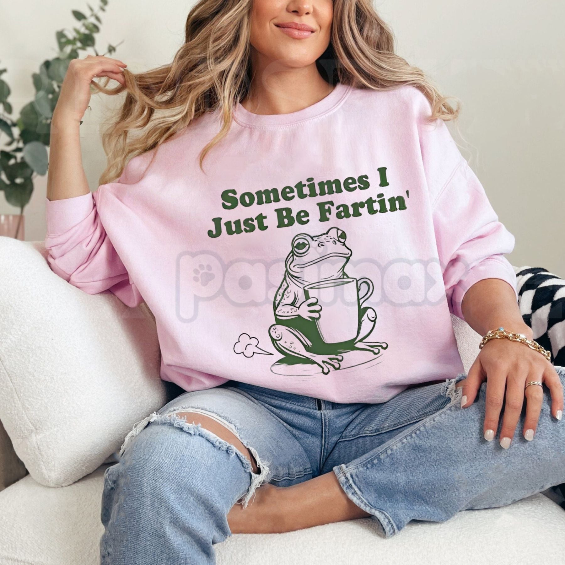 Pasimax "Sometimes I Just Be Fartin'" Frog Sweatshirt | Funny Relatable Humor Crewneck | Absurdist Meme Shirt — lifestyle con