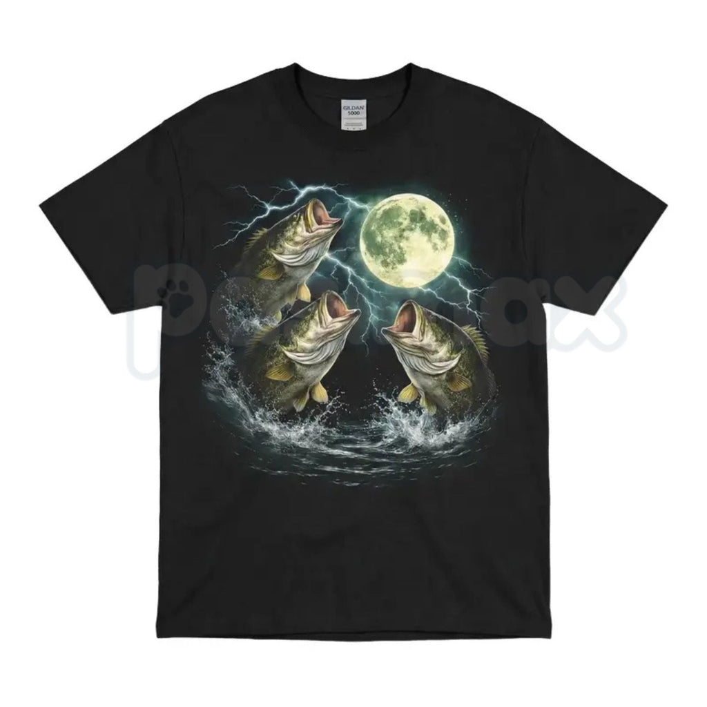 Bass Fish Moon 90s Vintage Graphic T-Shirt – Retro Largemouth Bass Fishing Tee, Classic Fisherman Outdoor Gift Unisex Shirt