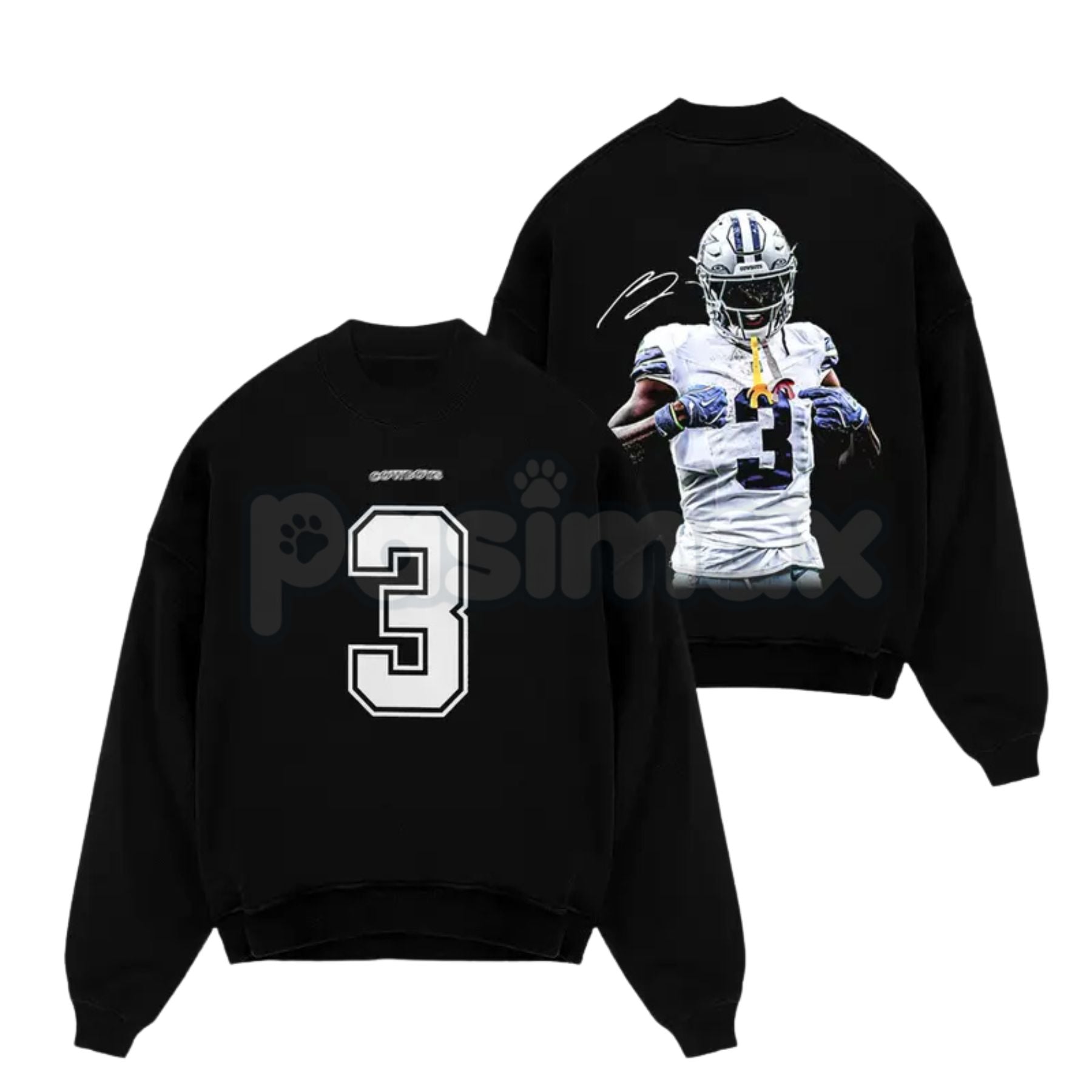Pasimax George Pickens 3 Celly For Cowboys Game Day Fits – Cotton Hoodie, Sweatshirt & T-Shirt — detail close-up