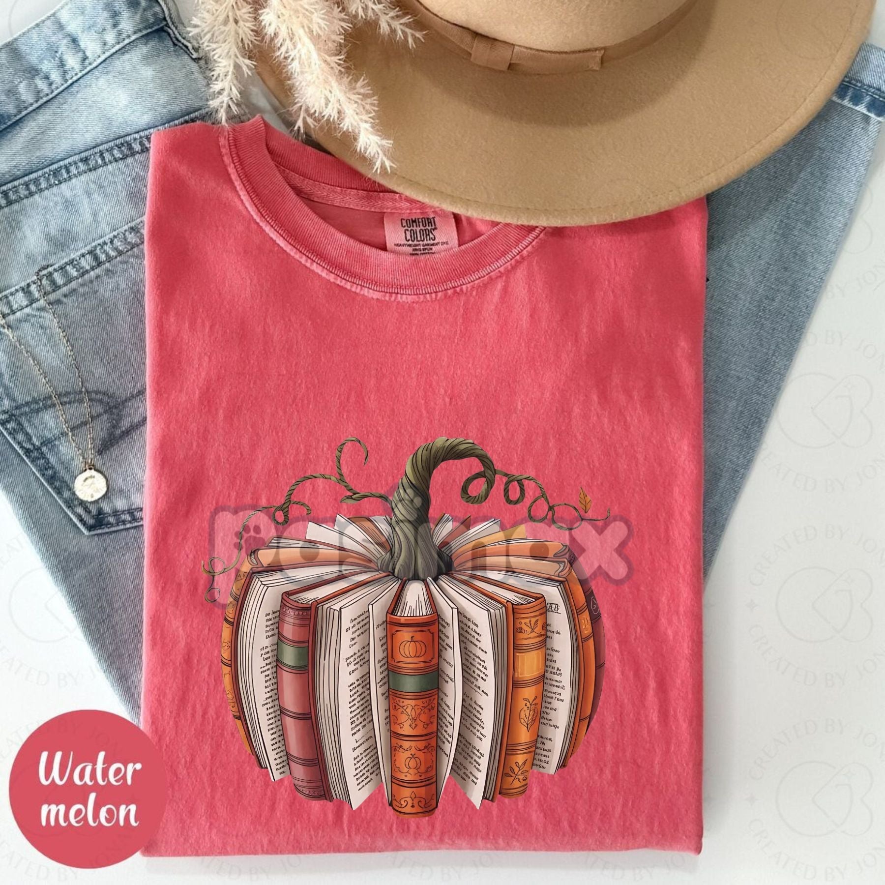 Pasimax 'Made With Books' Fall Pumpkin T-shirt — lifestyle context