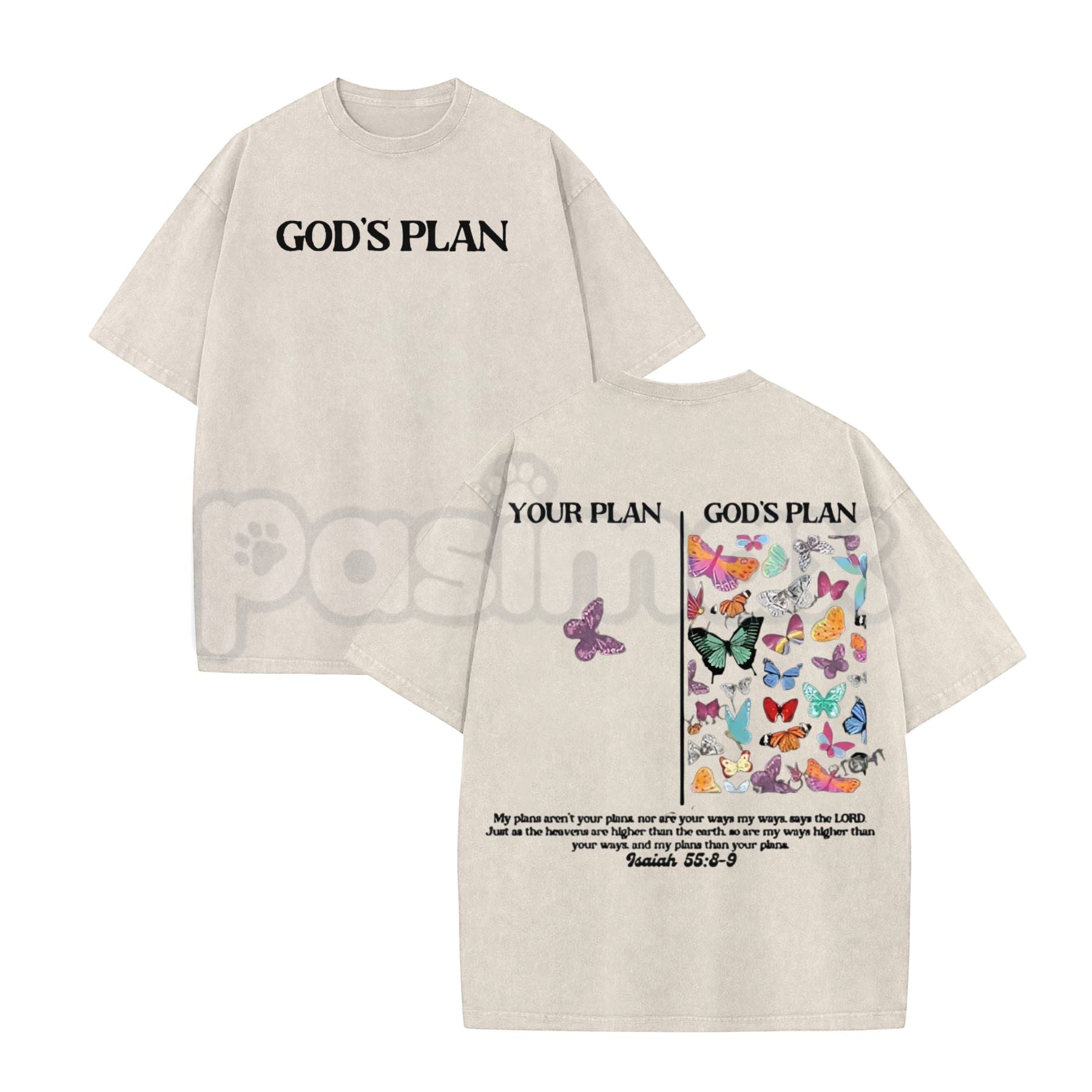Pasimax God's Plan Unisex Washed T-Shirt – Vintage Christian Graphic Tee, Faith-Based Streetwear — detail close-up