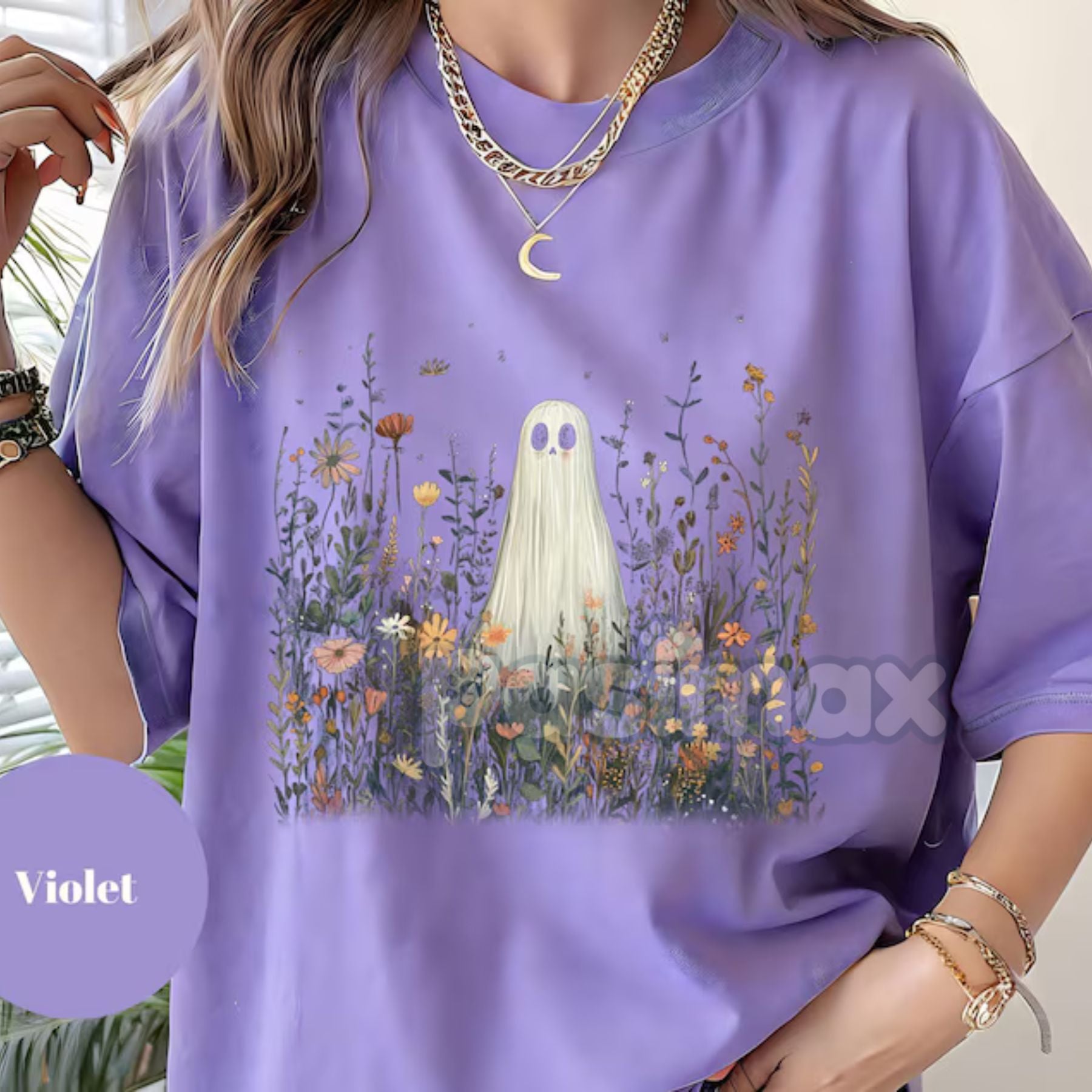 Pasimax Comfort Colors® Enchanted Ghost in Wildflowers T-Shirt — lifestyle context