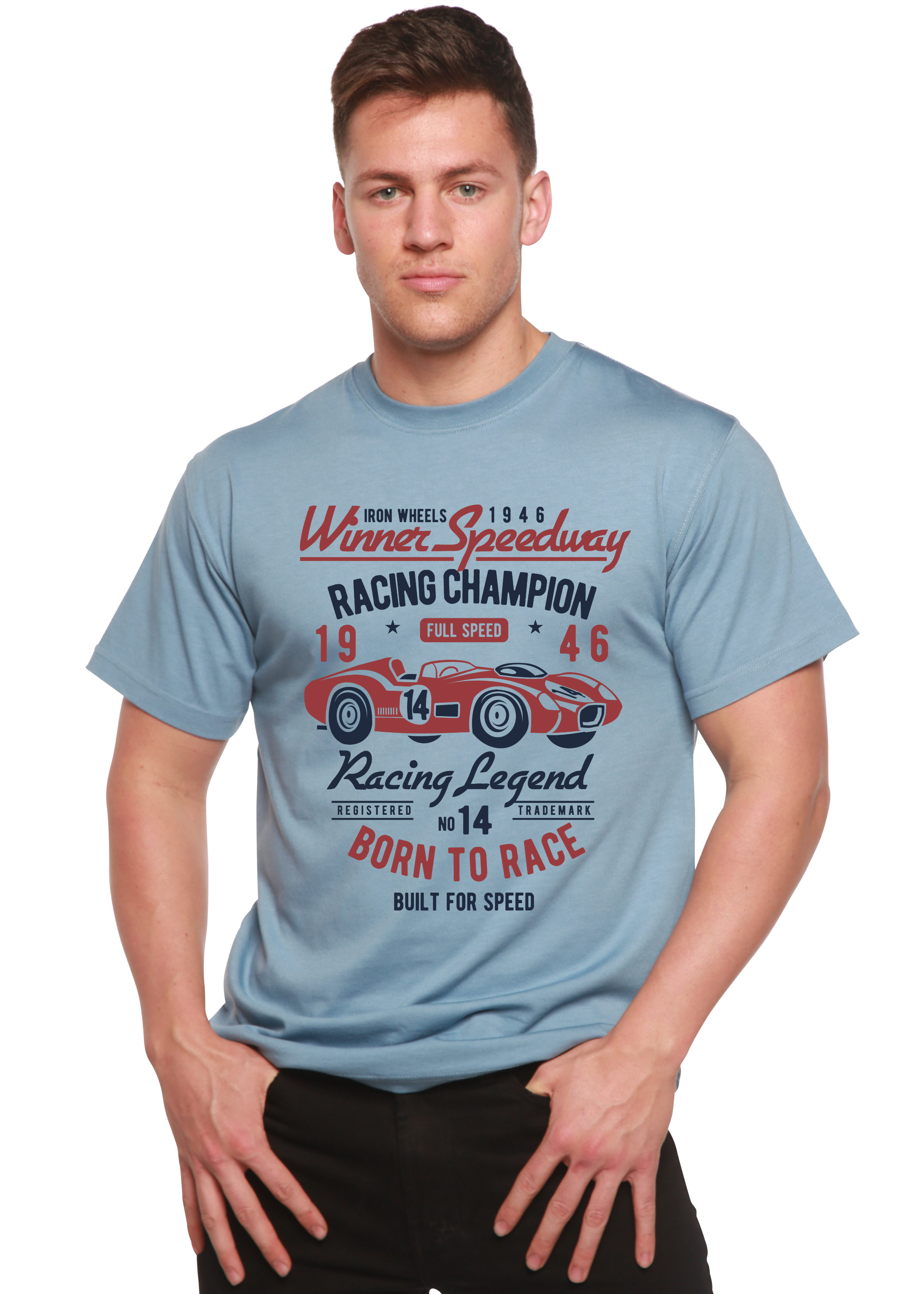 Spun Bamboo Winner Speedway Spun Bamboo® Men's Bamboo Viscose/Organic Cotton Short Sleeve Graphic T-Shirt — detail close-up