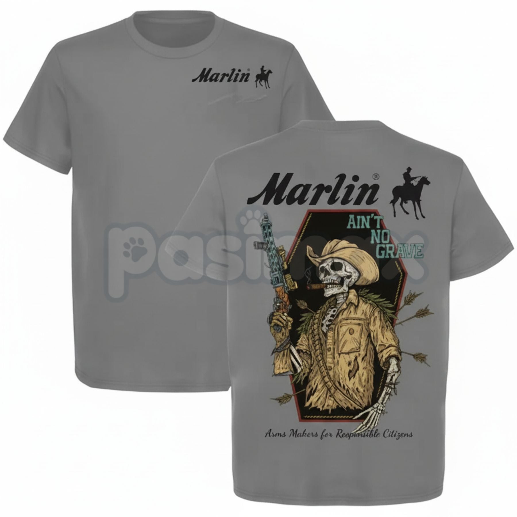Pasimax Marlin "Ain't No Grave" Cowboy T-Shirt - Spiritual Western Graphic Tee, Rugged Inspirational Apparel, Classic Rifle &