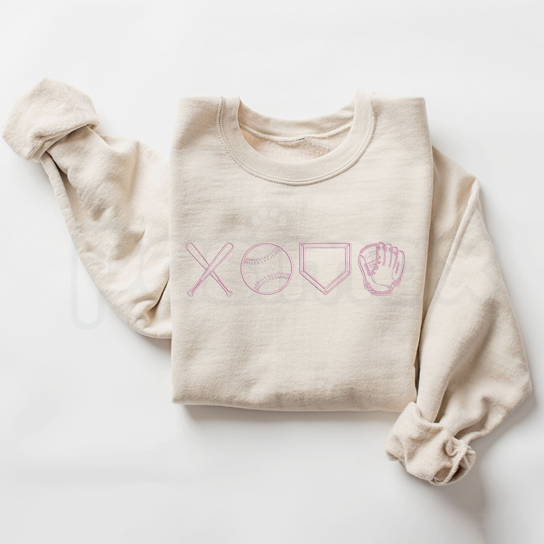 Pasimax Baseball XOXO Icons Embroidered Sweatshirt – Cute Game Day Sports Crewneck — lifestyle context