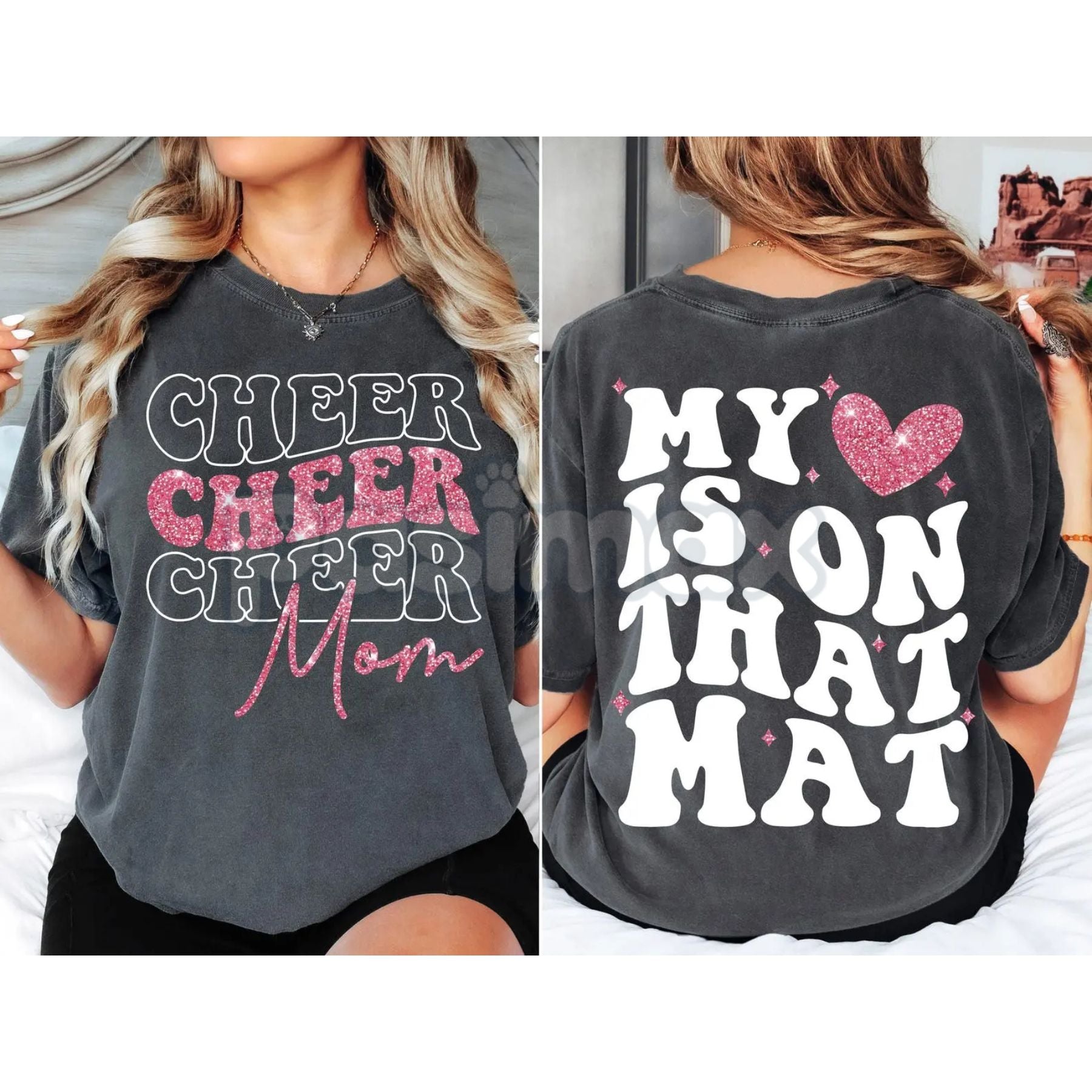 Pasimax Cheer Mom Game Day T-Shirt - Sparkly Cheerleader Competition Tee, Proud Cheer Mom Sidekick Shirt, Retro Aesthetic Che