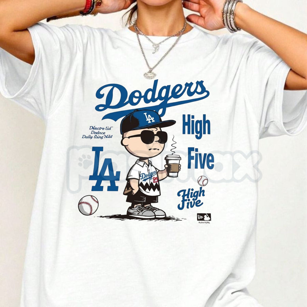 "Chillen’ in LA" Dodgers T-Shirt – Charlie Brown Coffee Graphic Tee, Remastered Heavy Cotton LA Baseball Top, Soft Lived-In Heavyweight Snoopy & Peanuts Fan Shirt, Made in USA