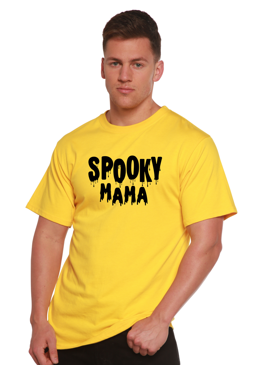 Spun Bamboo Spooky Mama Halloween Men's Bamboo Viscose/Organic Cotton Short Sleeve Graphic T-Shirt — side view