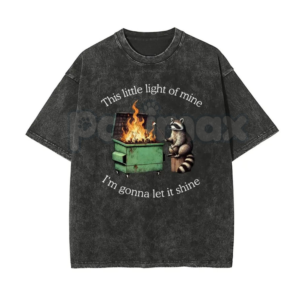 This Little Light of Mine Raccoon T-Shirt – Funny Trash Panda Graphic Tee, Lightweight Pink Washed Christian Humour Top
