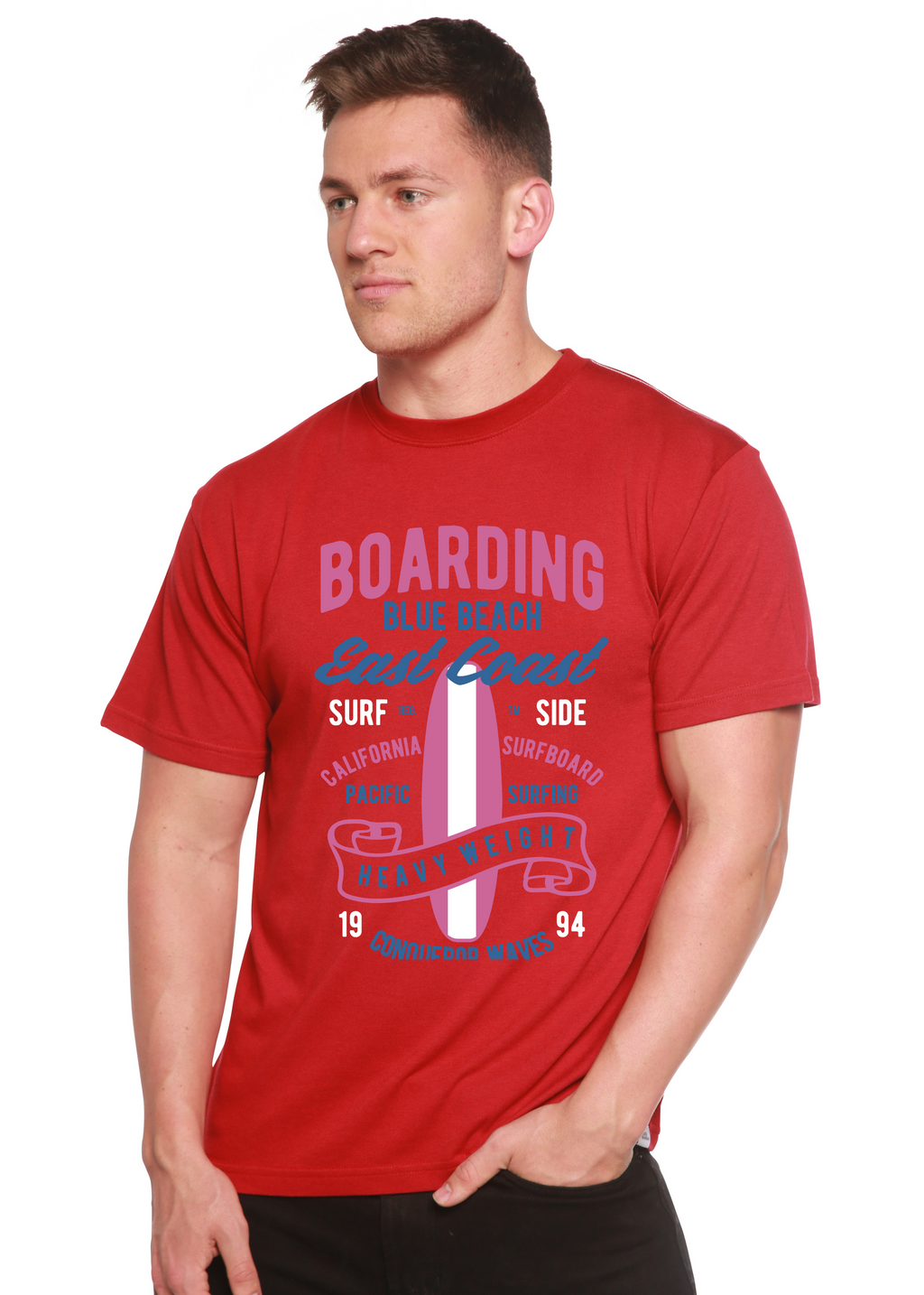 Boarding Blue Beach Men's Bamboo Viscose/Organic Cotton Short Sleeve Graphic T-Shirt — view 4