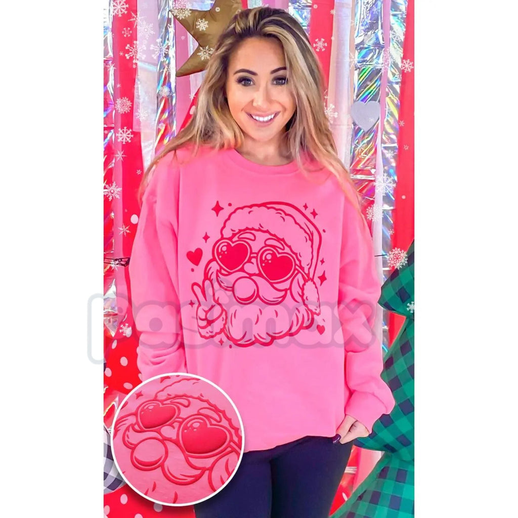Pasimax Retro Bubblegum Santa Graphic Sweatshirt – Unique Puff Print Christmas Jumper, Fun Holiday Apparel — lifestyle contex