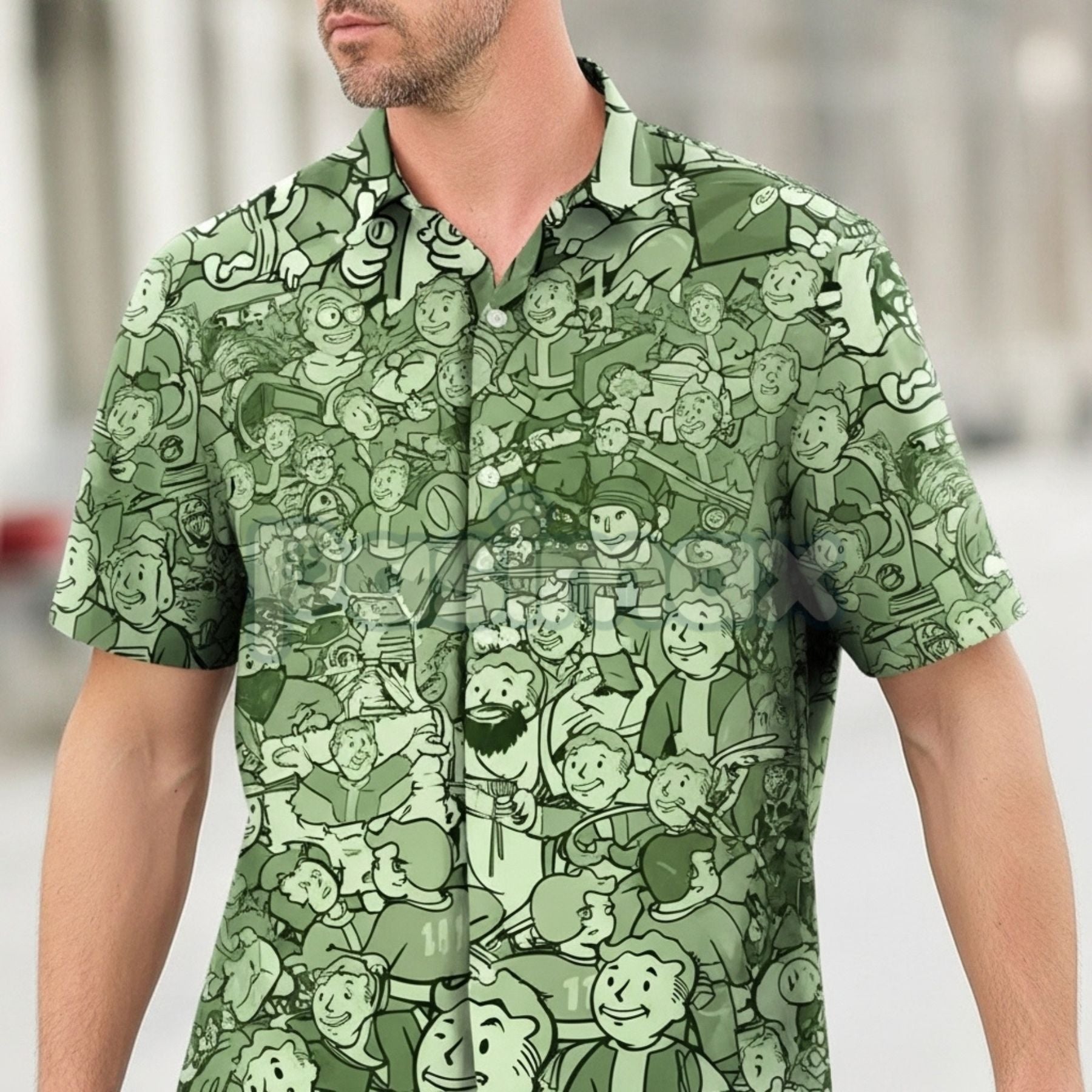 Pasimax Fallout Compilation Maxi Hawaiian Shirt — lifestyle context