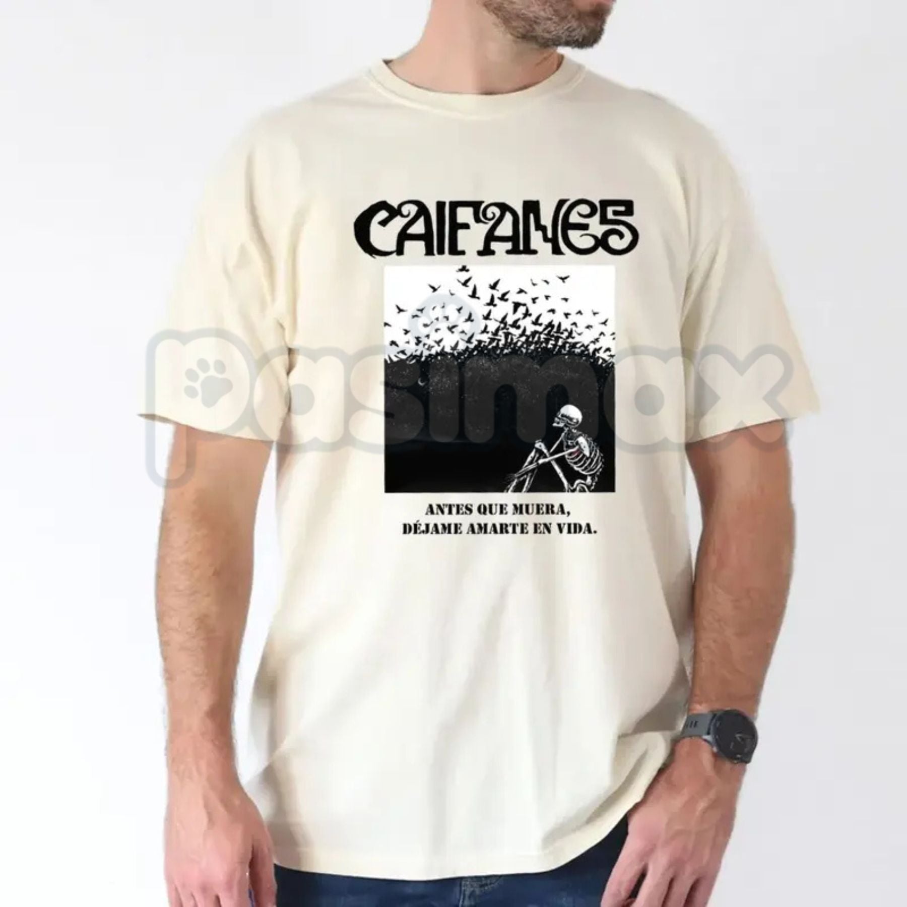 Caifanes "Miedo" Skeleton Birds T-Shirt – Retro Rock en Español Graphic Tee, Premium 100% Cotton Gothic Band Top, Soft Lived-In Heavyweight Spanish Rock Fan Shirt, Made in USA