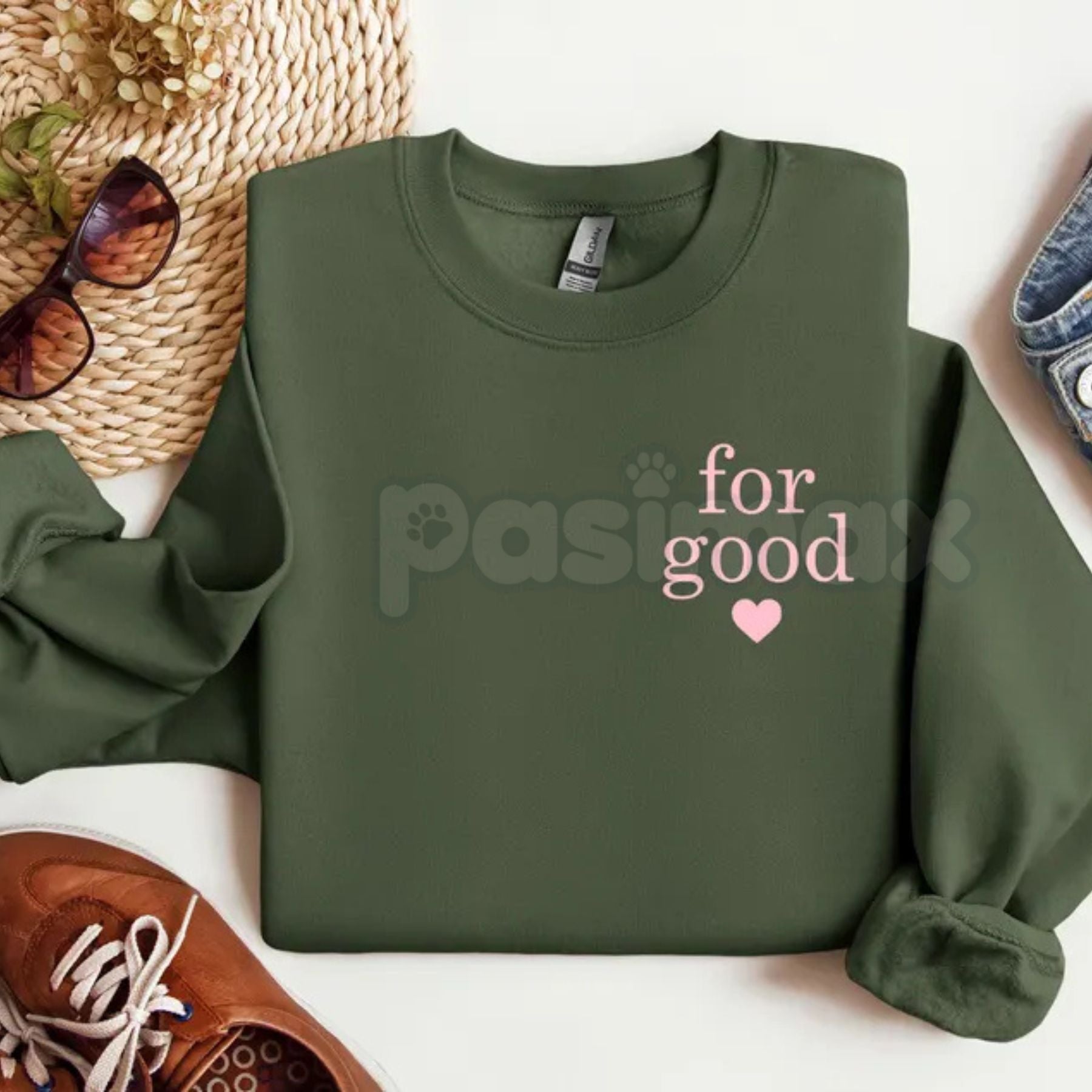 Pasimax "For Good" Statement Sweatshirt | Minimalist Positive Message Crewneck | Ethical Wear Jumper — side view