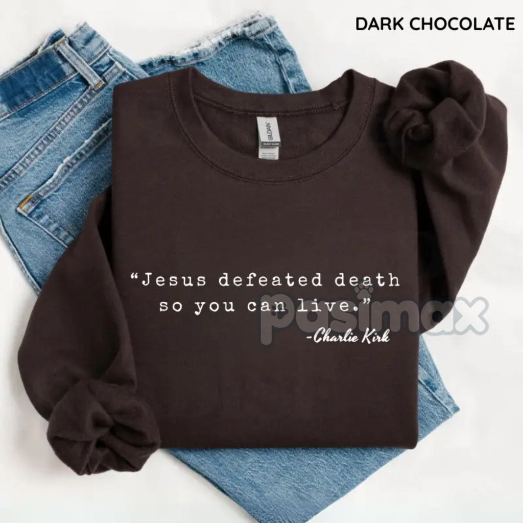 Pasimax Jesus Defeated Death Sweatshirt – Powerful Faith Statement Top — side view