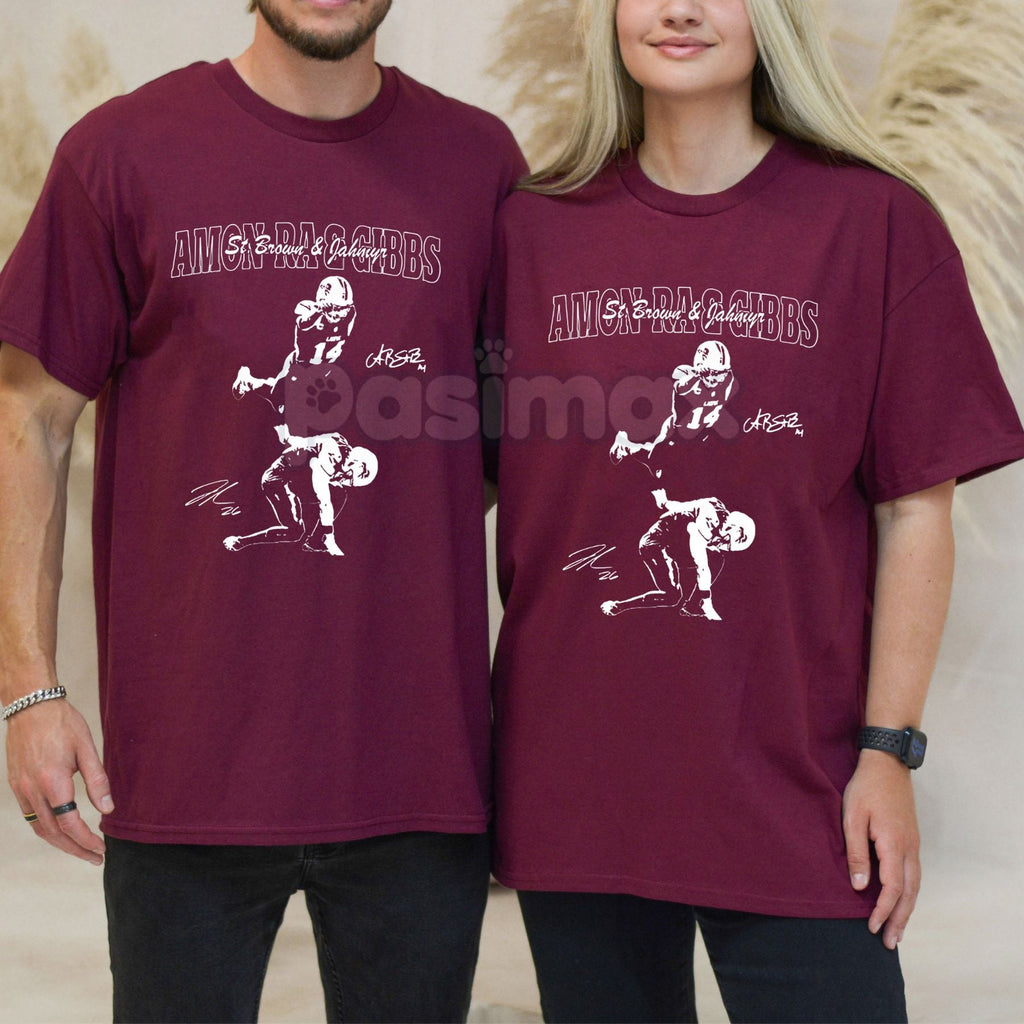 Pasimax Detroit's Dynamic Duo T-Shirt - Gibbs & St. Brown Vintage 90s Throwback Tee, Star Player Football Fan Gear, NFL Colle