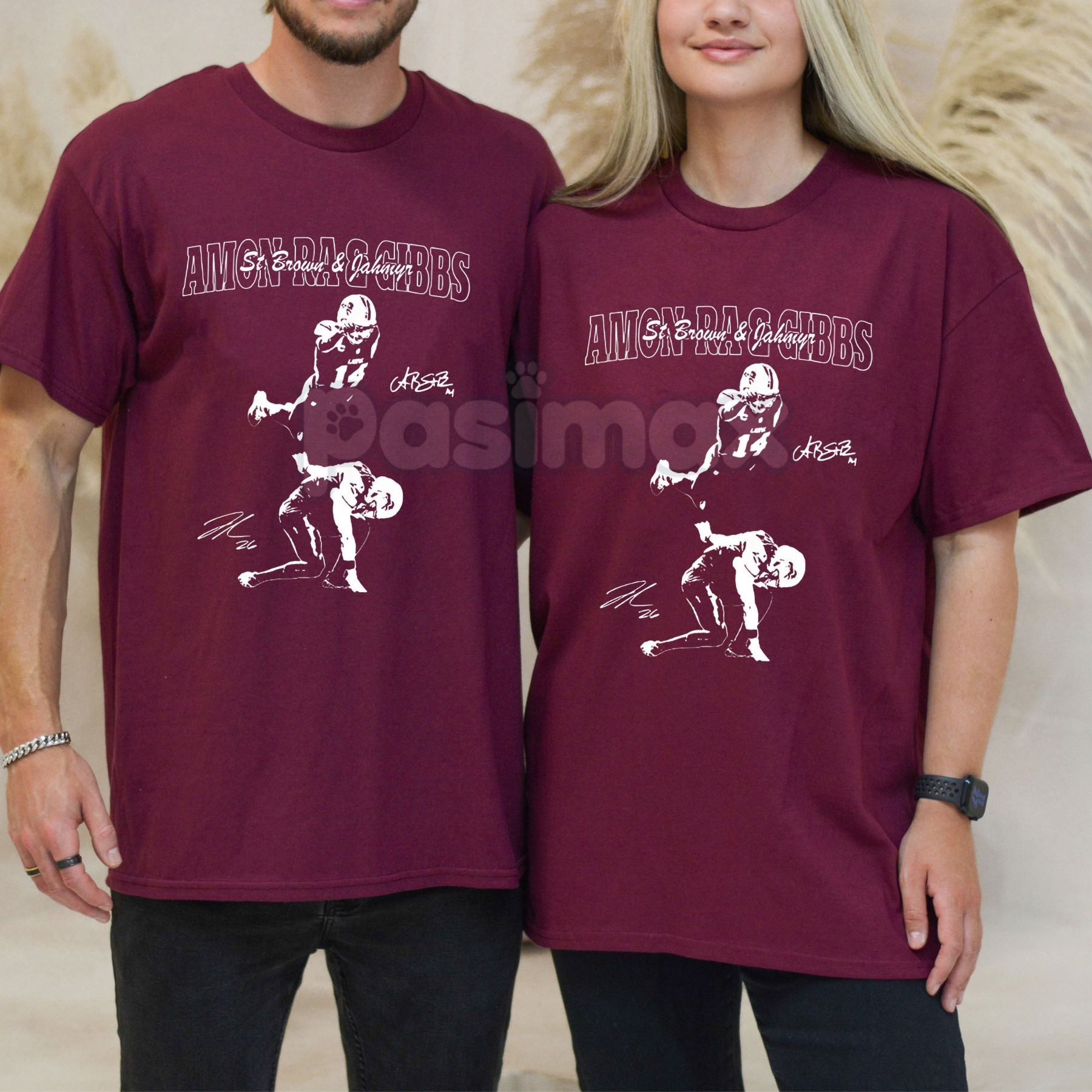 Pasimax Detroit's Dynamic Duo T-Shirt - Gibbs & St. Brown Vintage 90s Throwback Tee, Star Player Football Fan Gear, NFL Colle