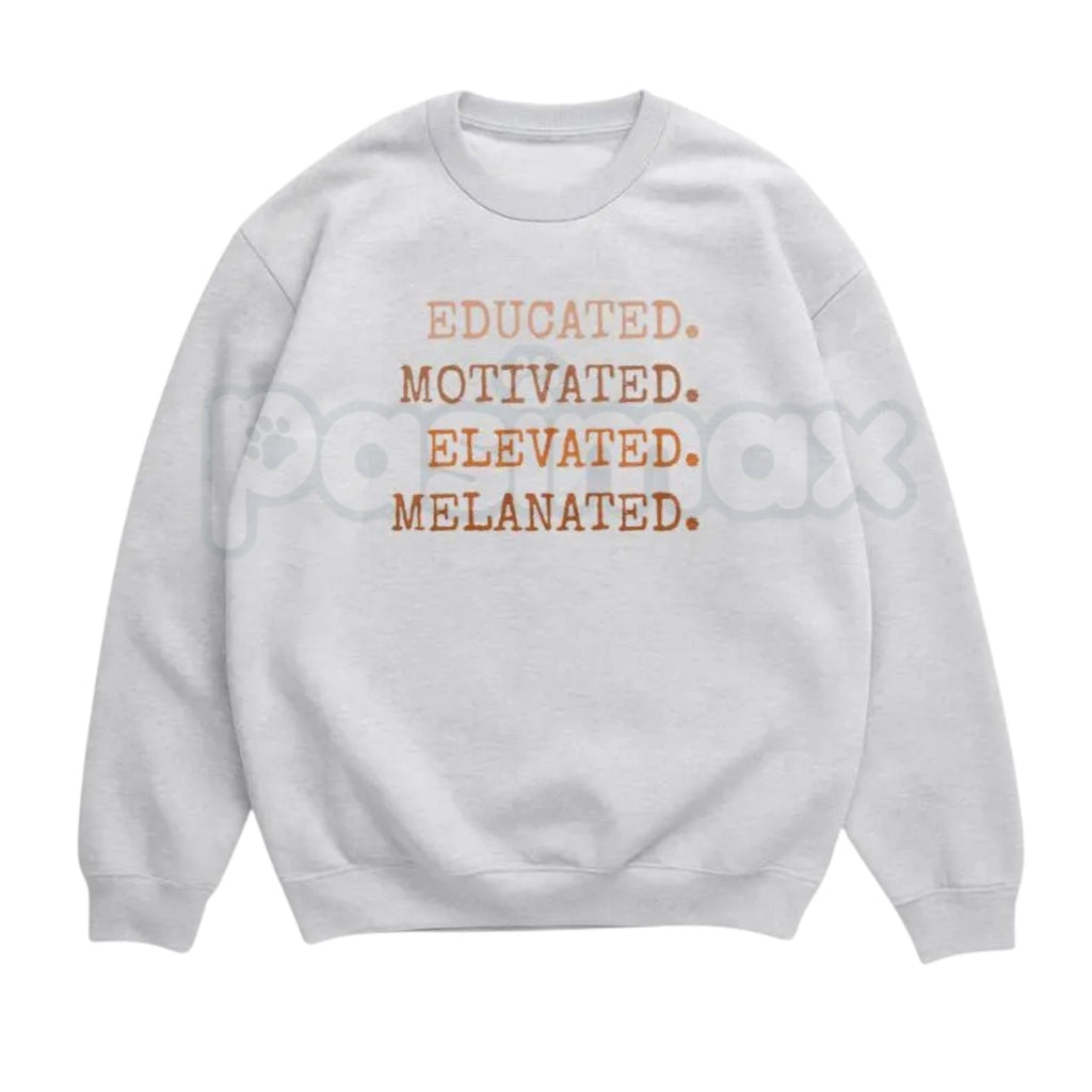 Pasimax Educated Motivated Elevated Melanated Sweatshirt | Retro University Black Excellence Crewneck | Vintage HBCU Pride Ju