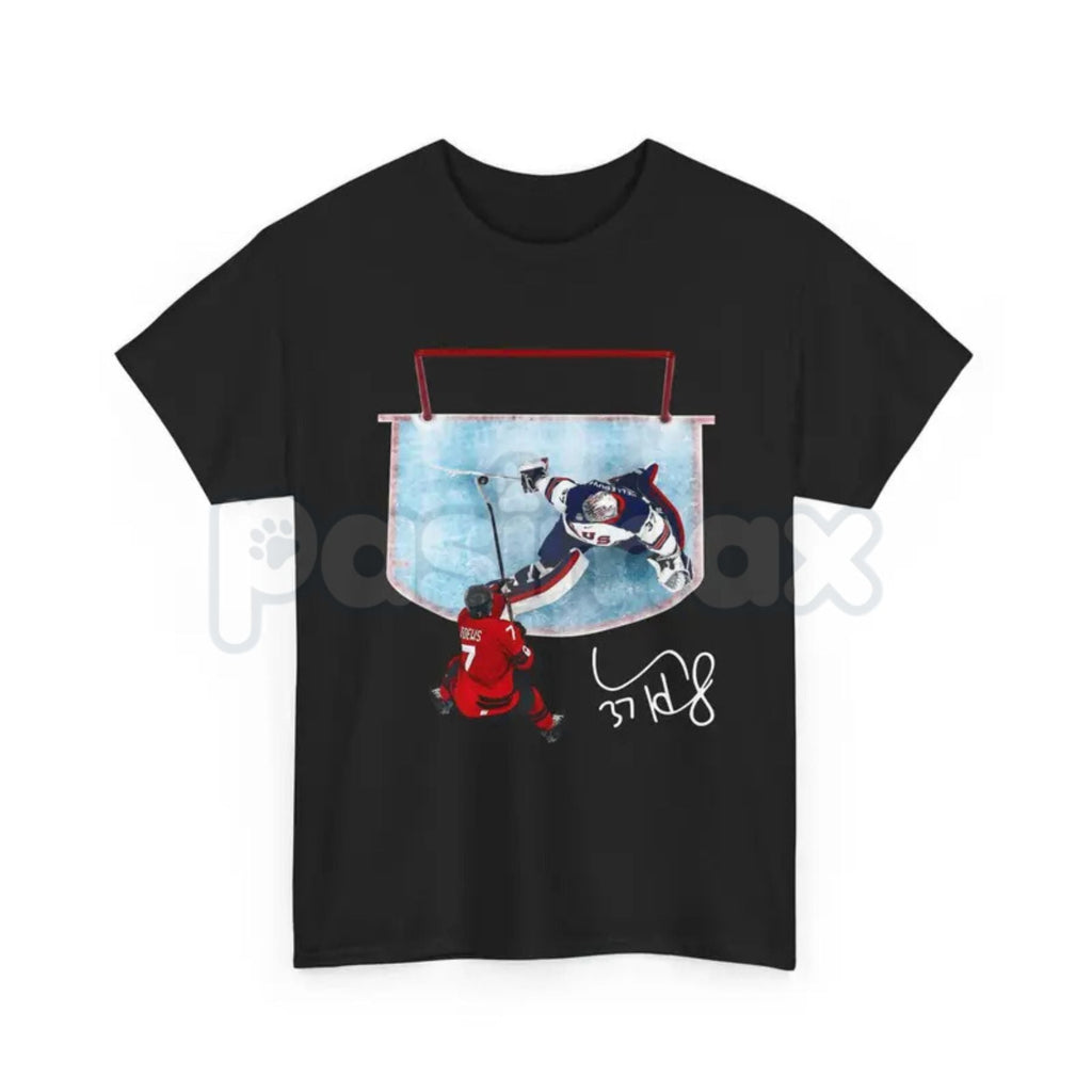 Pasimax Hellebuyck "The Great Wall" Save T-Shirt - USA Ice Hockey Graphic Tee, Premium 100% Cotton Goaltender Fan Top, Americ