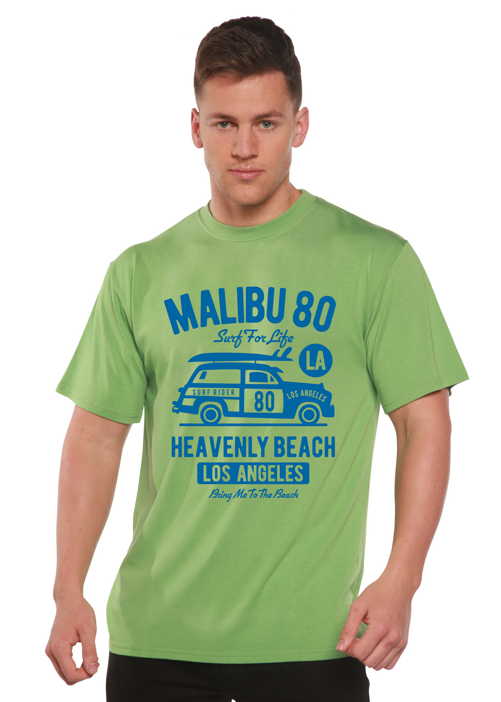 Spun Bamboo Malibu 80 Men's Bamboo Viscose/Organic Cotton Short Sleeve Graphic T-Shirt — detail close-up