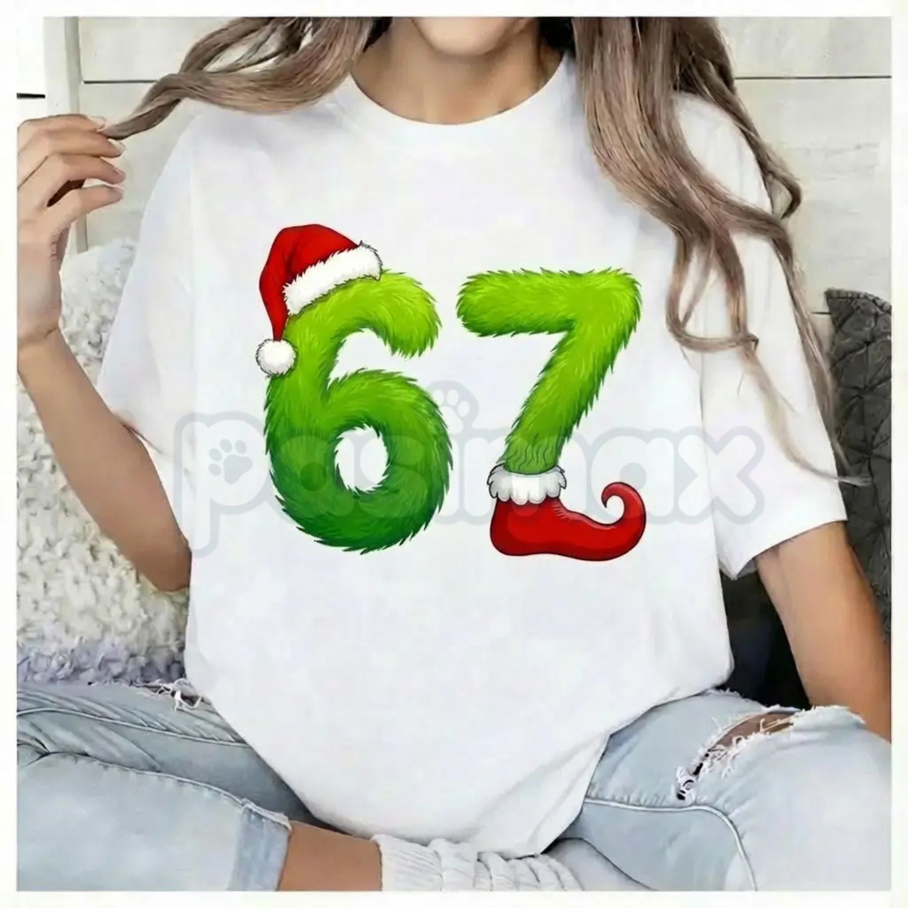 Pasimax Unisex Funny Gen Z Pop 67 Meme T-Shirt - Green Guy Inspiration Santa Hats Graphic, Niche Viral Humor Tee, Trendy Holi