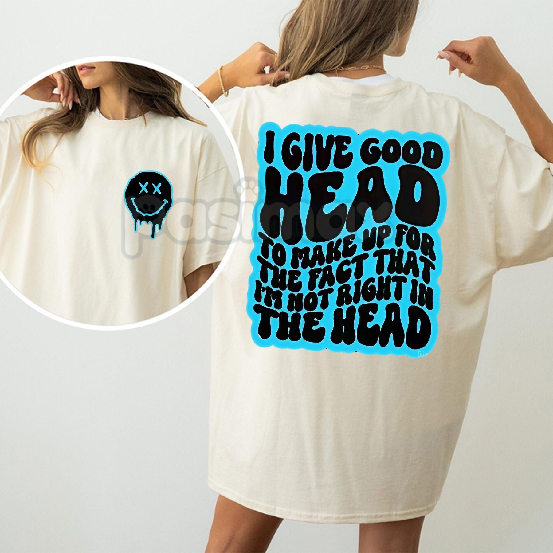 Pasimax "Not Right in the Head" Funny Sarcastic T-Shirt - Retro Wavy Lettering Graphic Tee, Cute Sarcasm Humor Shirt, Trendy 