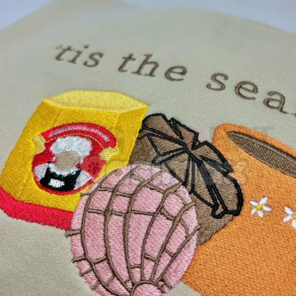Pasimax Pink Concha Embroidered Sweatshirt – Cozy Holiday Pan Dulce Crewneck — lifestyle context