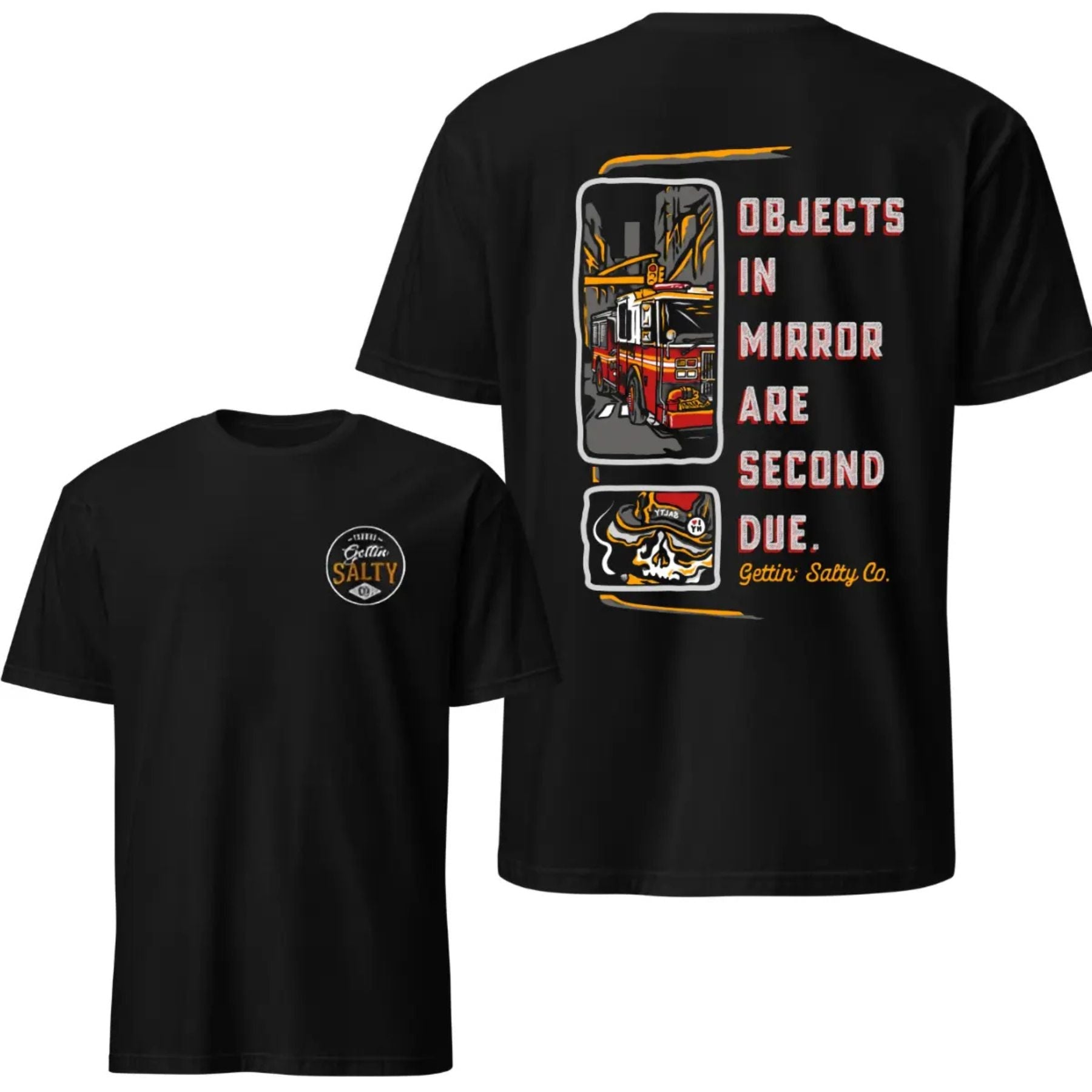 Pasimax "Objects in Mirror" Firefighter T-Shirt — lifestyle context
