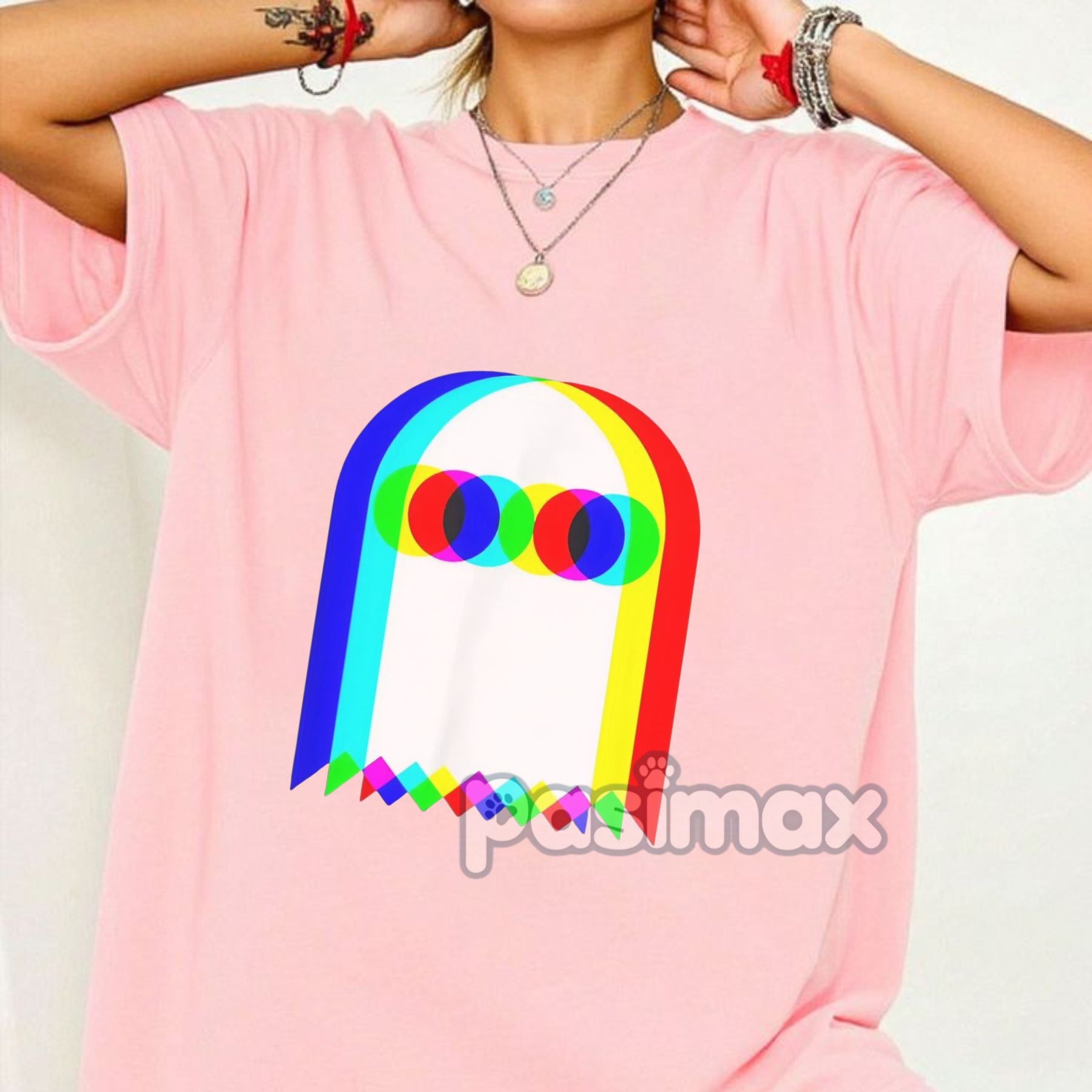 Pasimax Ghost Trippy Vaporwave T-Shirt - Halloween Rave EDM Party Tee, Techno Music Apparel — lifestyle context