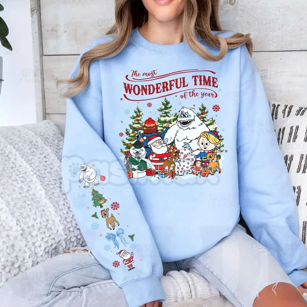 Pasimax Vintage Rudolph the Red-Nosed Reindeer Crewneck – Christmas Sleeve Print Sweatshirt — lifestyle context