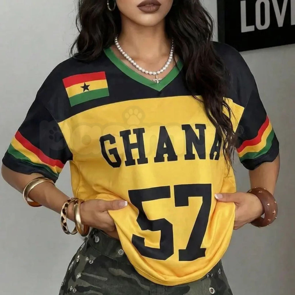 Ghana 57 Number Colorblock Mesh Eye Tee – American Retro Casual Style Sportswear for Men & Women