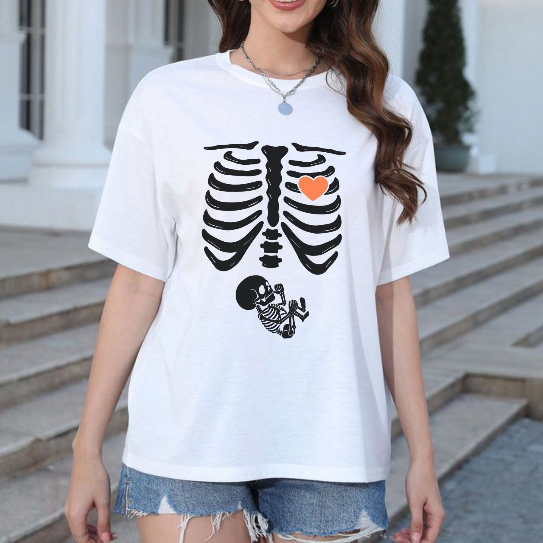 Pasimax Skeleton Halloween Maternity T-Shirt — lifestyle context