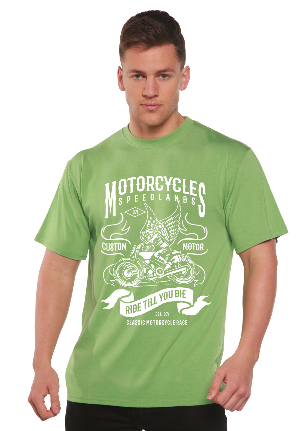 Spun Bamboo Motorcycles Men's Bamboo Viscose/Organic Cotton Short Sleeve Graphic T-Shirt — back view