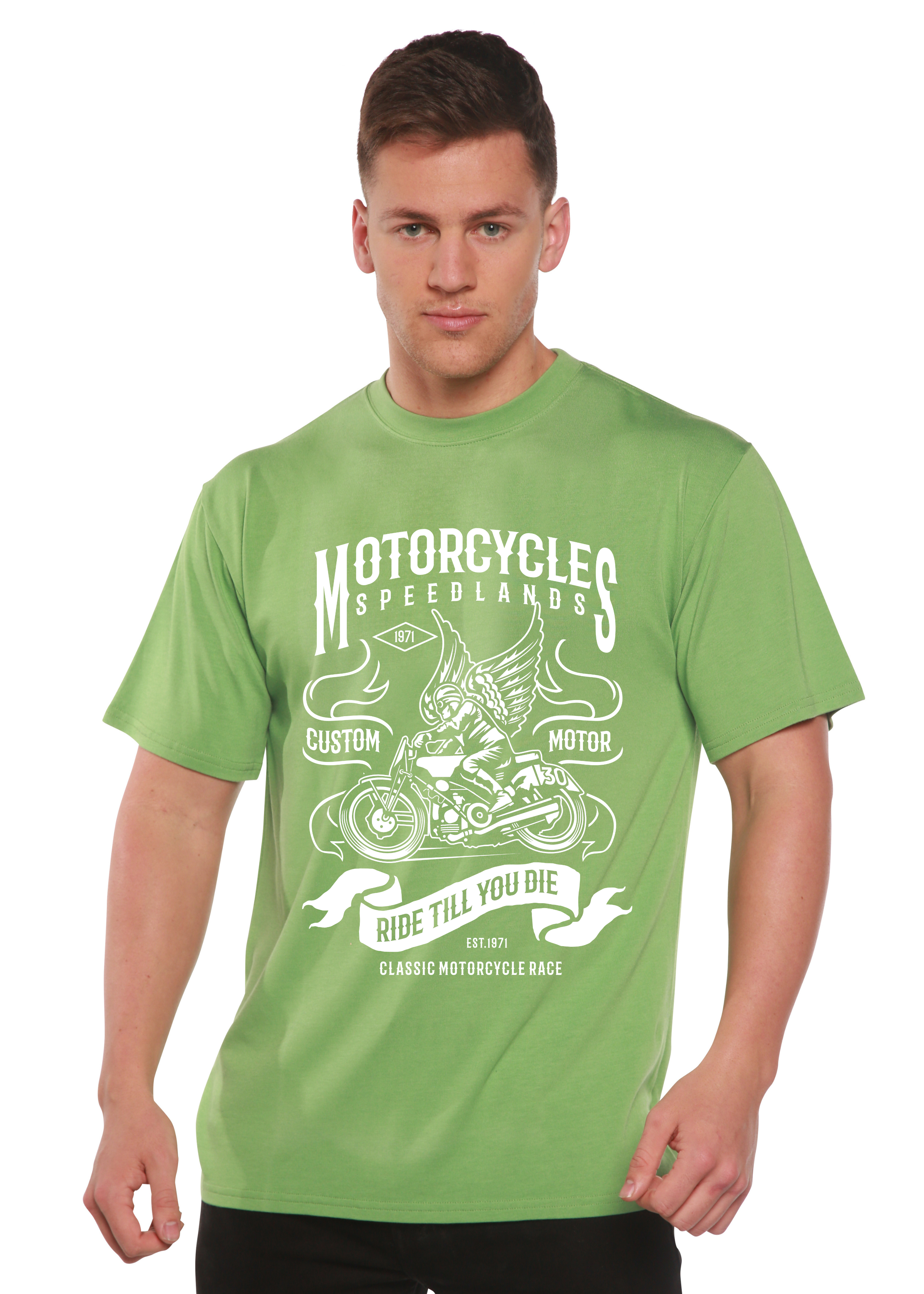 Spun Bamboo Motorcycles Men's Bamboo Viscose/Organic Cotton Short Sleeve Graphic T-Shirt — back view