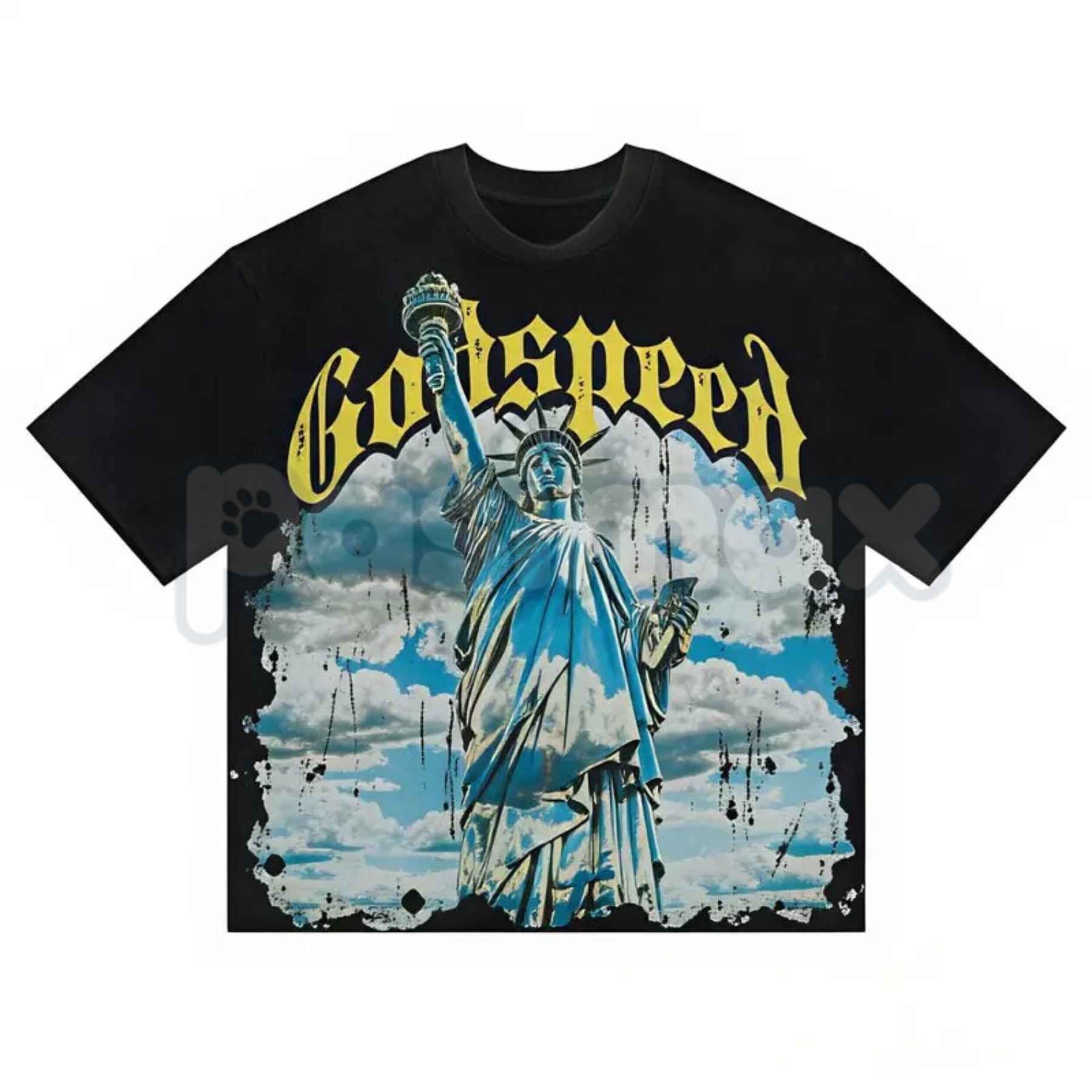 Godspeed Statue of Liberty Graphic Tee – Oversized Heavyweight Cotton Streetwear T-Shirt, Retro Urban Freedom Unisex Shirt