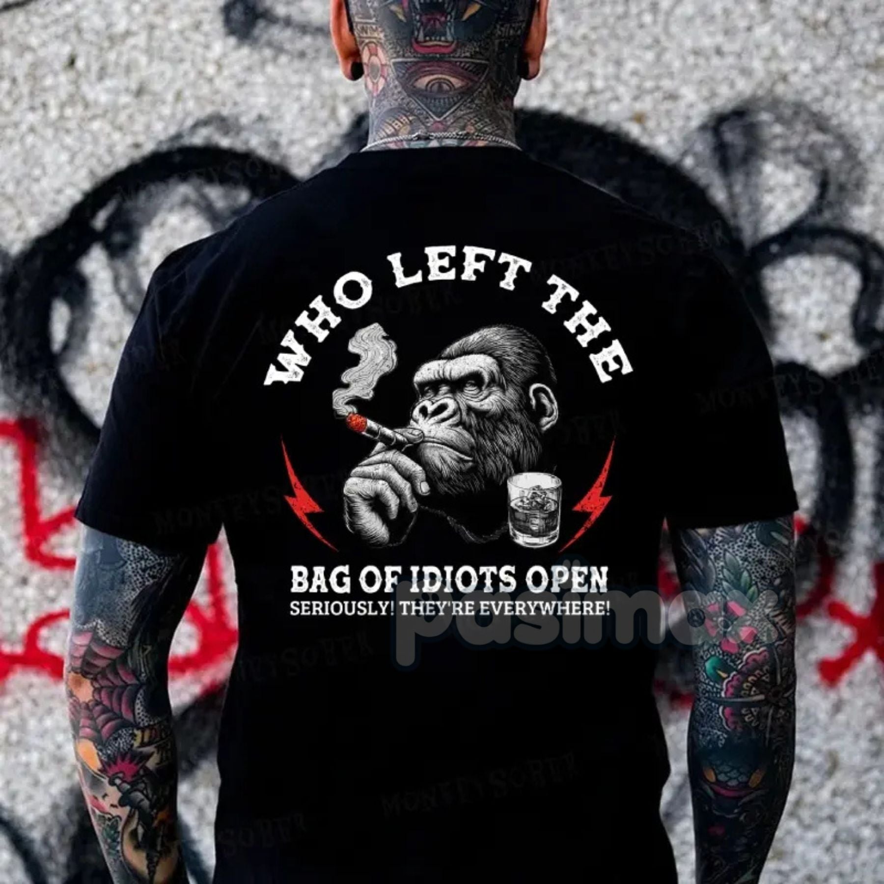 Pasimax "Who Left The Bag Of Idiots Open" Funny T-Shirt — lifestyle context