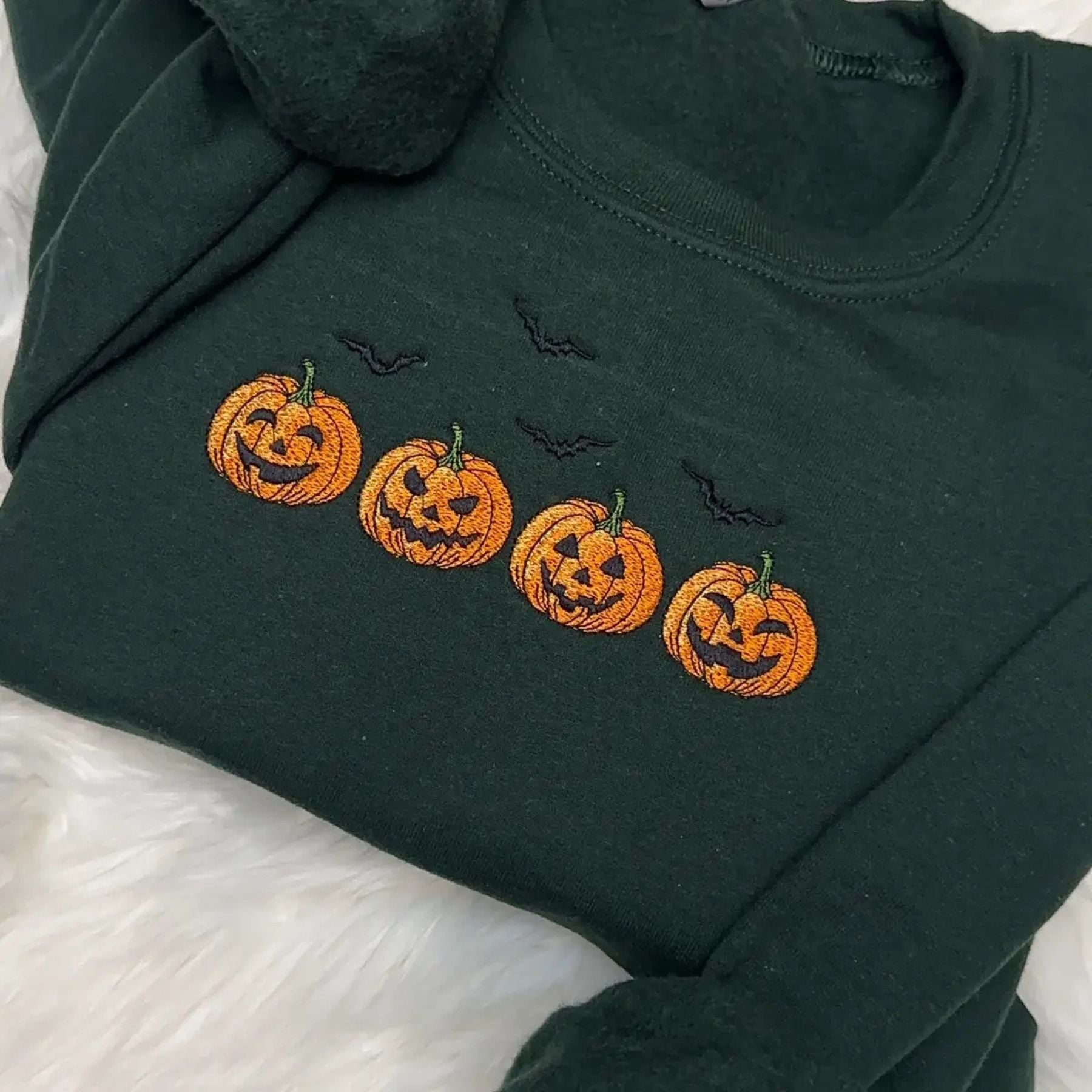 Pasimax Embroidered Halloween Pumpkins & Bats Sweatshirt — lifestyle context