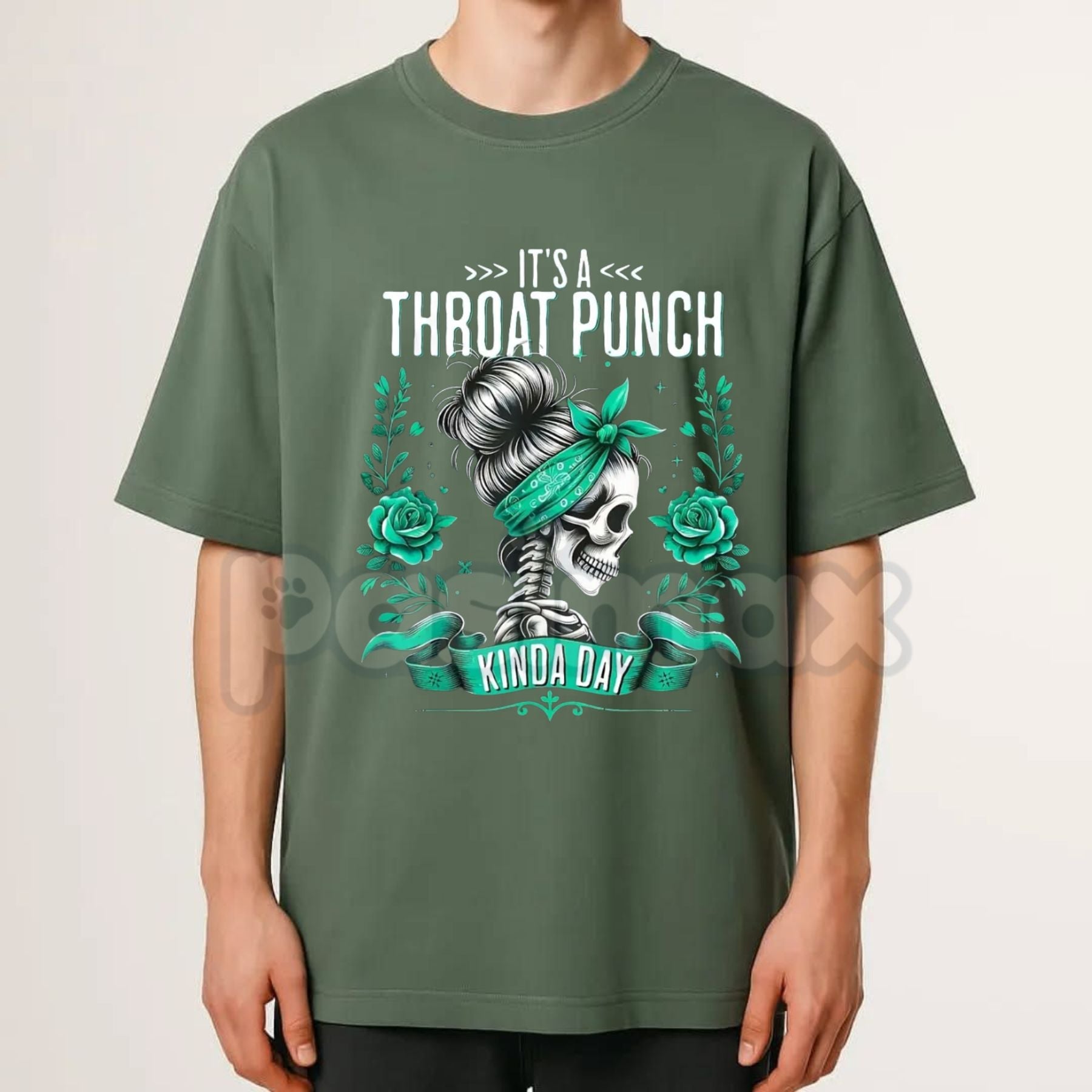 "It's A Throat Punch Kinda Day" Skull & Roses T-Shirt – Men's Edgy Biker Style Graphic Tee, Premium 100% Cotton Sarcastic Attitude Top, Soft Lived-In Heavyweight Gritty Statement Shirt, Made in USA