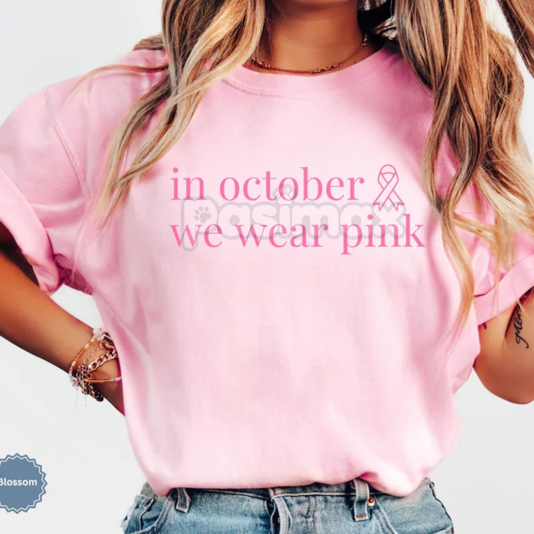 Pasimax Comfort Colors® 'In October We Wear Pink' Oncology Nurse Shirt — lifestyle context
