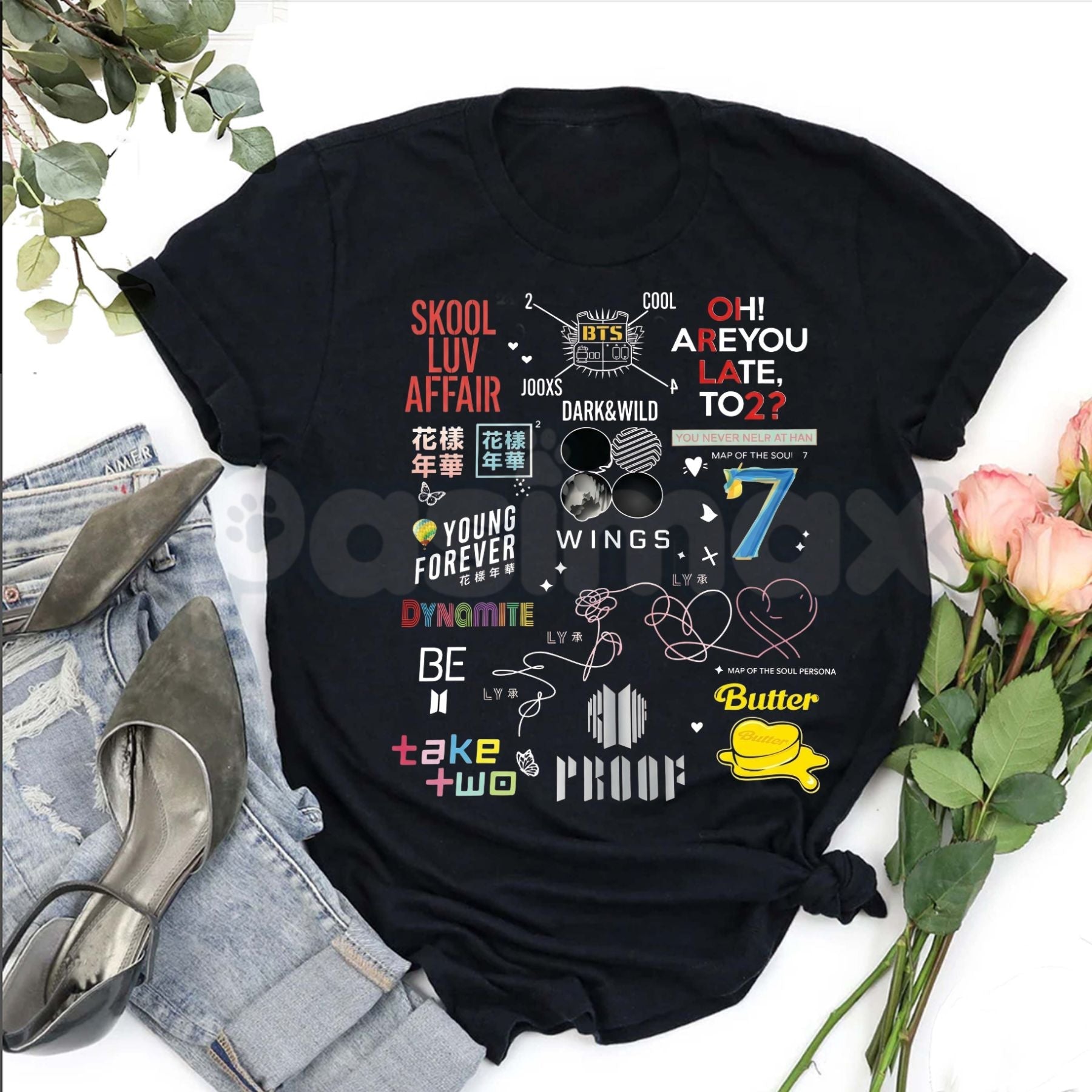 BTS Album Graphic T-Shirt – K-Pop Discography Aesthetic Tee, Remastered Heavy Cotton Bangtan Fan Top, Soft Lived-In Beyond The Scene Music Shirt, Made in USA