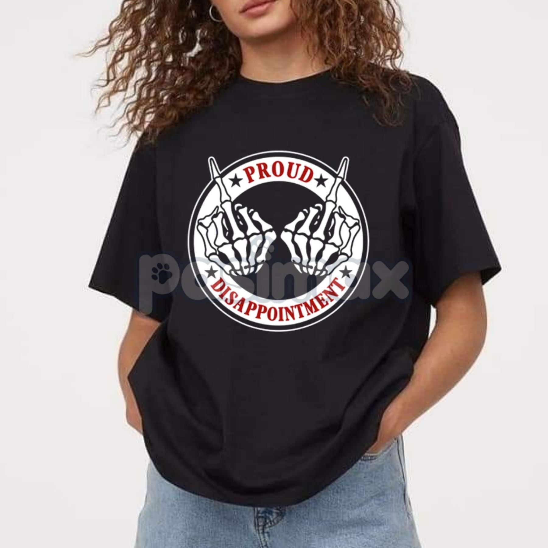 Pasimax "PROUD DISAPPOINTMENT" Defiant Bone Hand Print Men's Tee — lifestyle context