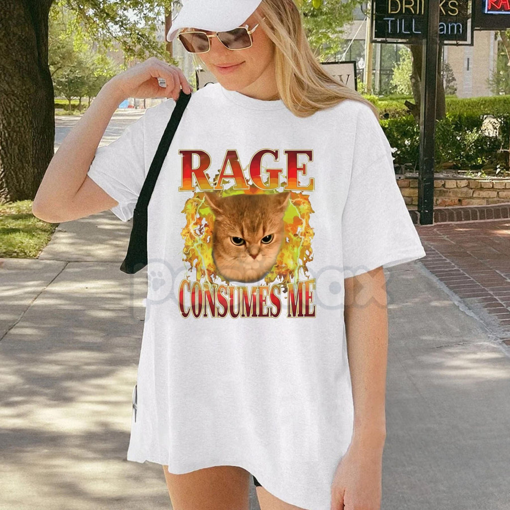 Pasimax "Cat Rage Is Consuming Me" Funny T-Shirt - Angry Meme Cats Humor Tee, Unhinged Feline Graphic Shirt, Sarcastic Scream