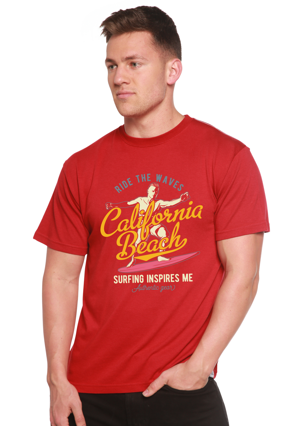 Spun Bamboo California Beach Men's Bamboo Viscose/Organic Cotton Short Sleeve Graphic T-Shirt — back view