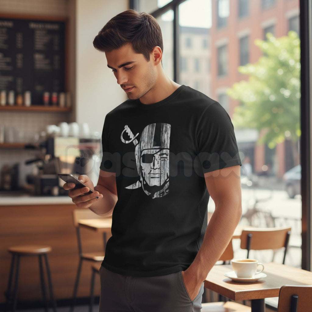 Pasimax "Raider Nation" Silver & Black T-Shirt — lifestyle context