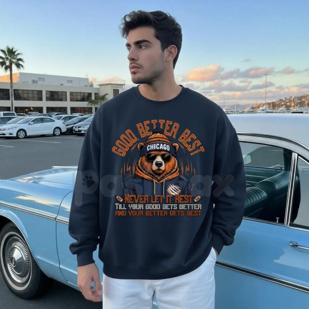 Pasimax Good Better Best Chicago Football Sweatshirt | Chicago Bear Pride Crewneck | Vintage Windy City Sports Jumper | Chica