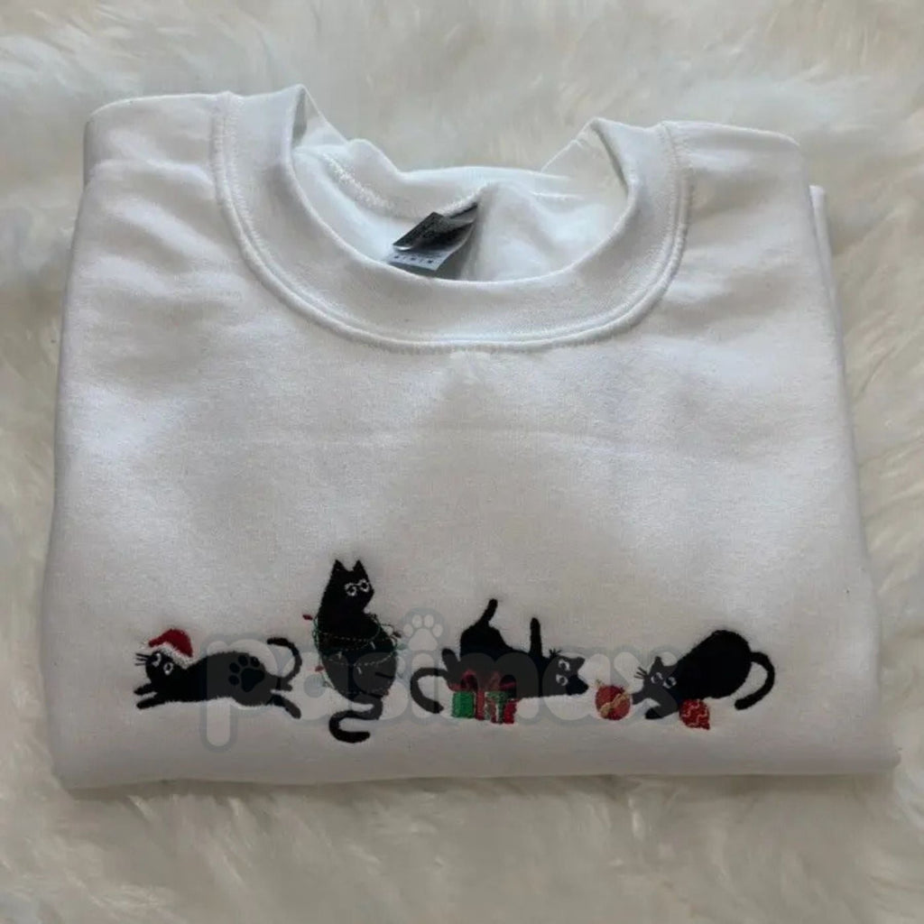 Pasimax Black Christmas Cats Embroidered Sweatshirt – Cozy Holiday Cat Mom Crewneck — lifestyle context