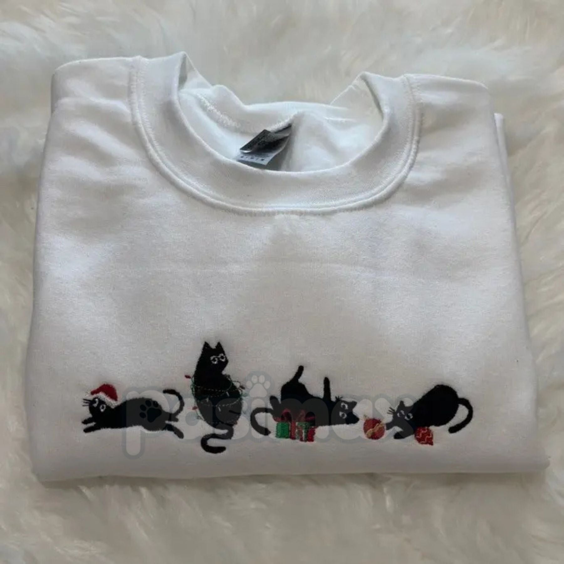Pasimax Black Christmas Cats Embroidered Sweatshirt – Cozy Holiday Cat Mom Crewneck — lifestyle context
