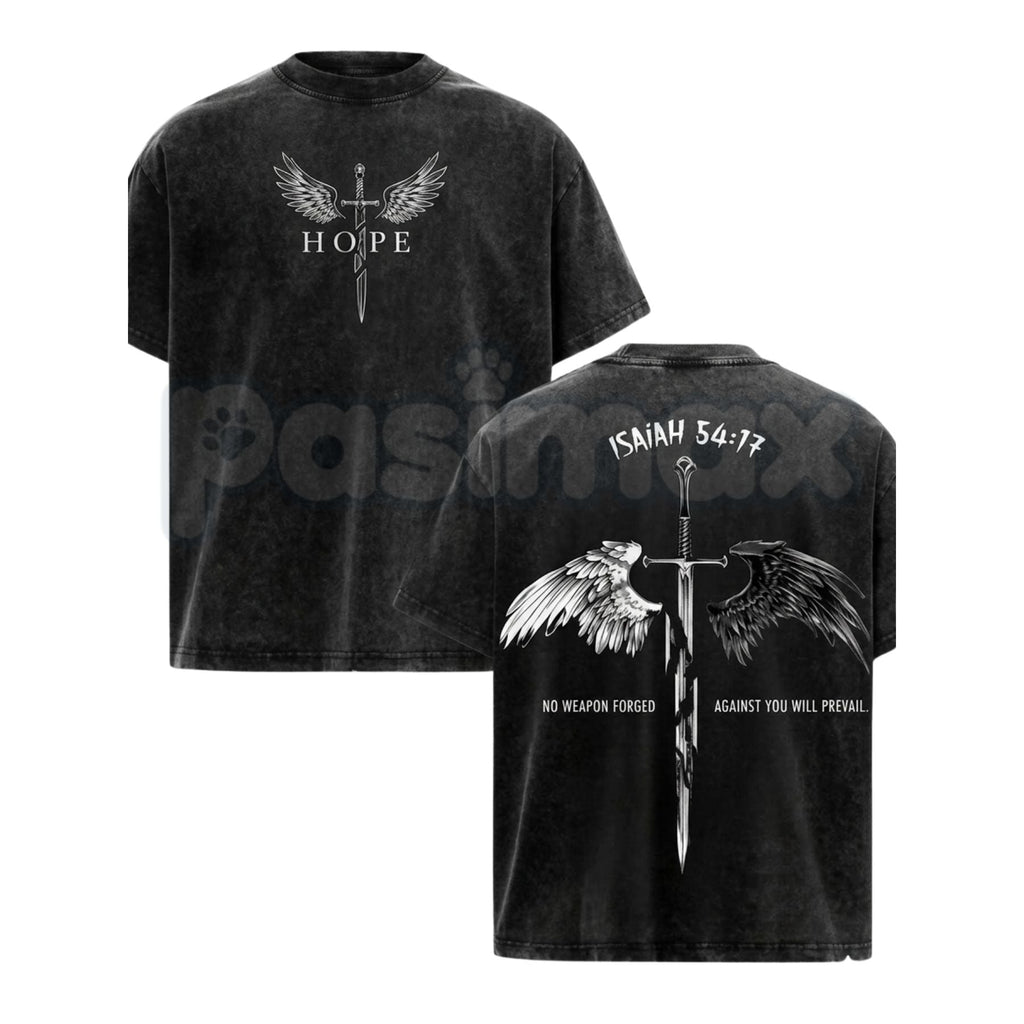 Men's Isaiah 54:17 Bible Verse T-Shirt – Christian Armor of God Sword & Shield Tee, Vintage Washed Cotton Hebrews 13:6 Church Gym Wear