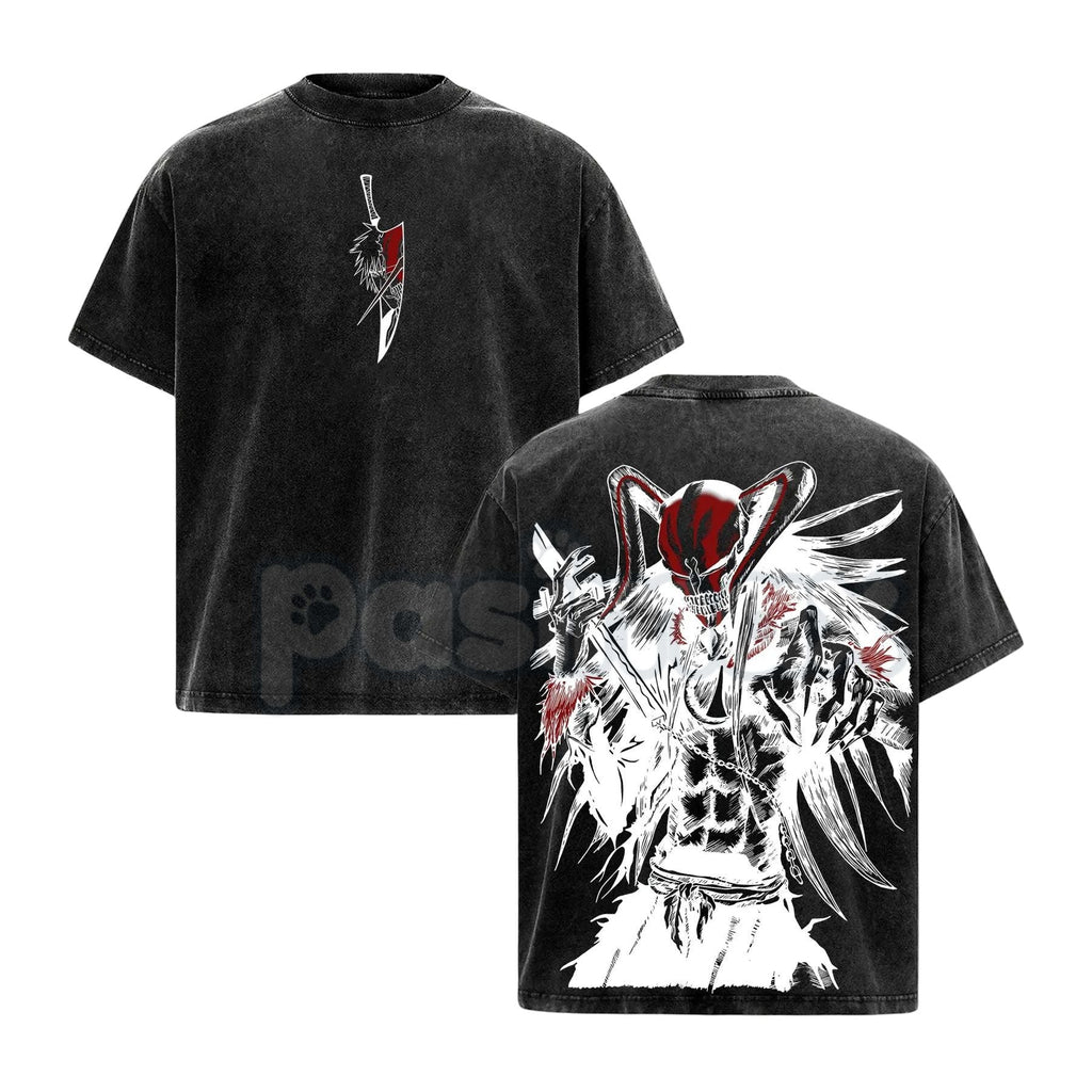 Pasimax Ichigo Hollow Vintage Washed T-Shirt – Bleach Manga Character Graphic Tee, Retro Oversized Anime Streetwear — lifesty