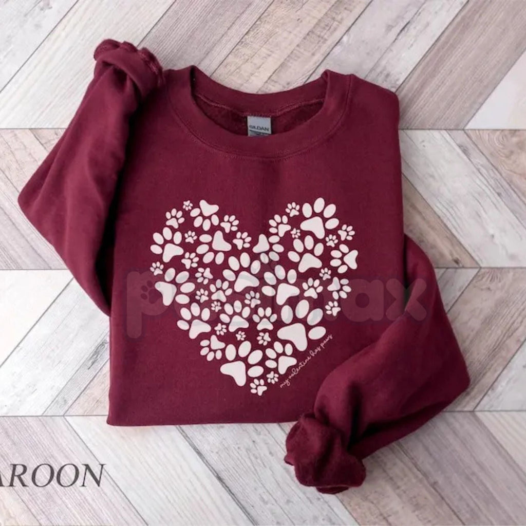 Pasimax Retro Paw Heart Valentines Sweatshirt | Colorful Pet Lover Heart Shirt | Hand Drawn Dog Mom V-Day Crewneck | Y2K Aest